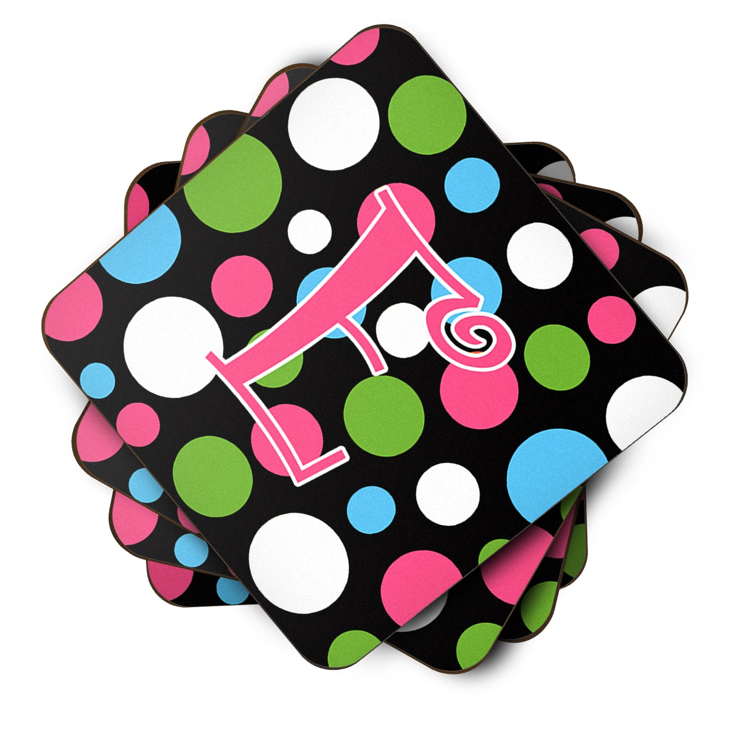 Set of 4 Monogram - Polkadots and Pink Foam Coasters Initial Letter E - the-store.com