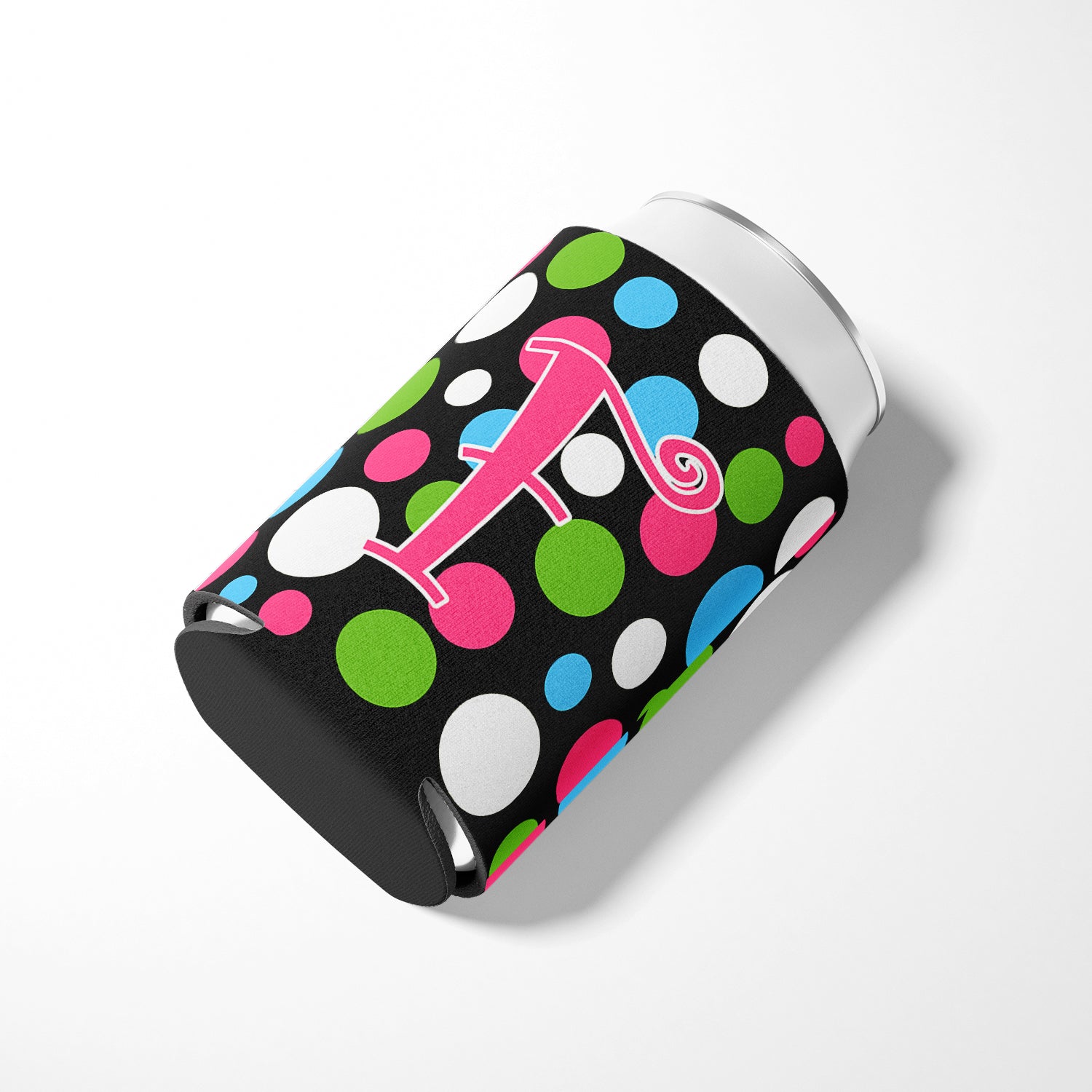 Letter F Initial Monogram - Polkadots and Pink Can or Bottle Beverage Insulator Hugger.
