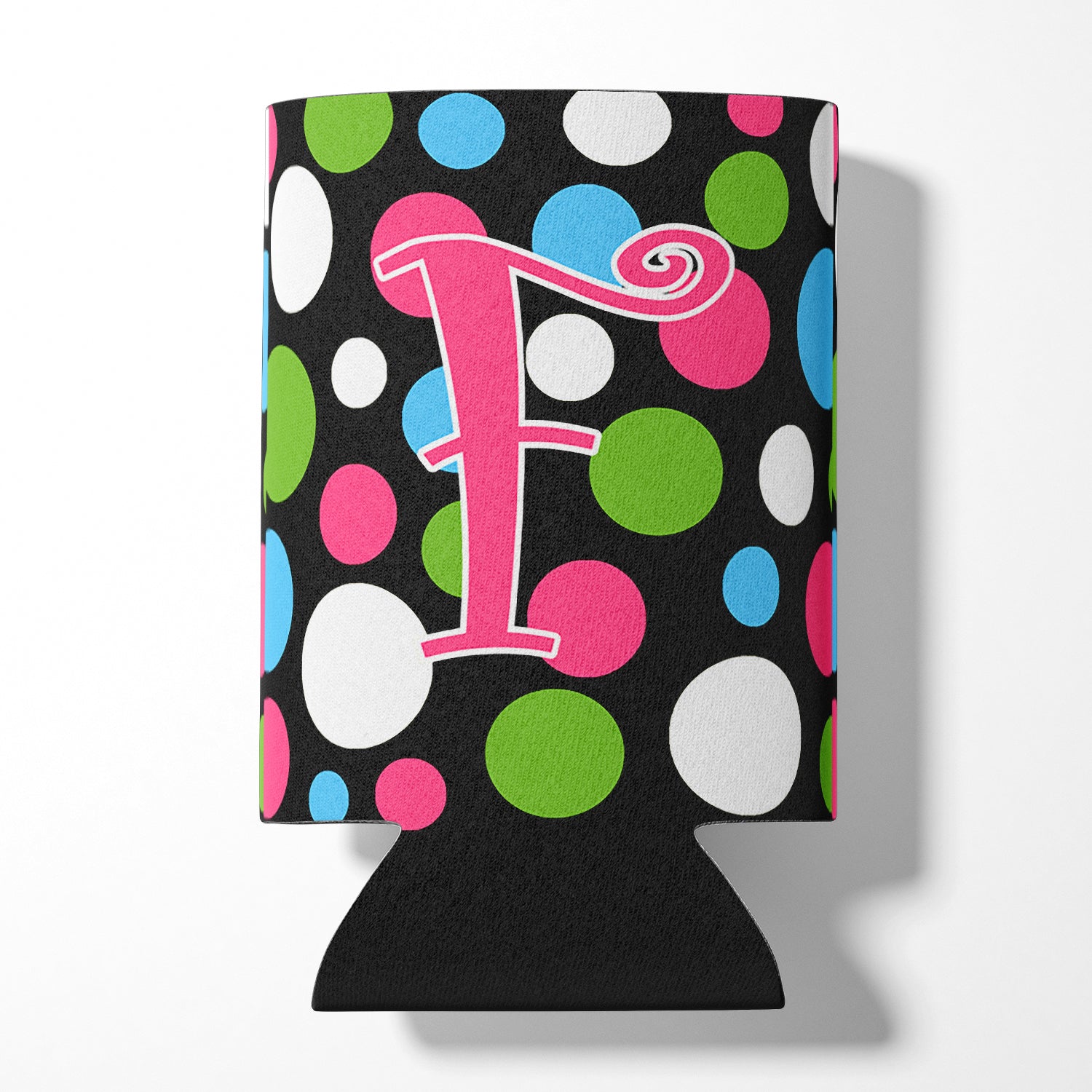 Letter F Initial Monogram - Polkadots and Pink Can or Bottle Beverage Insulator Hugger.