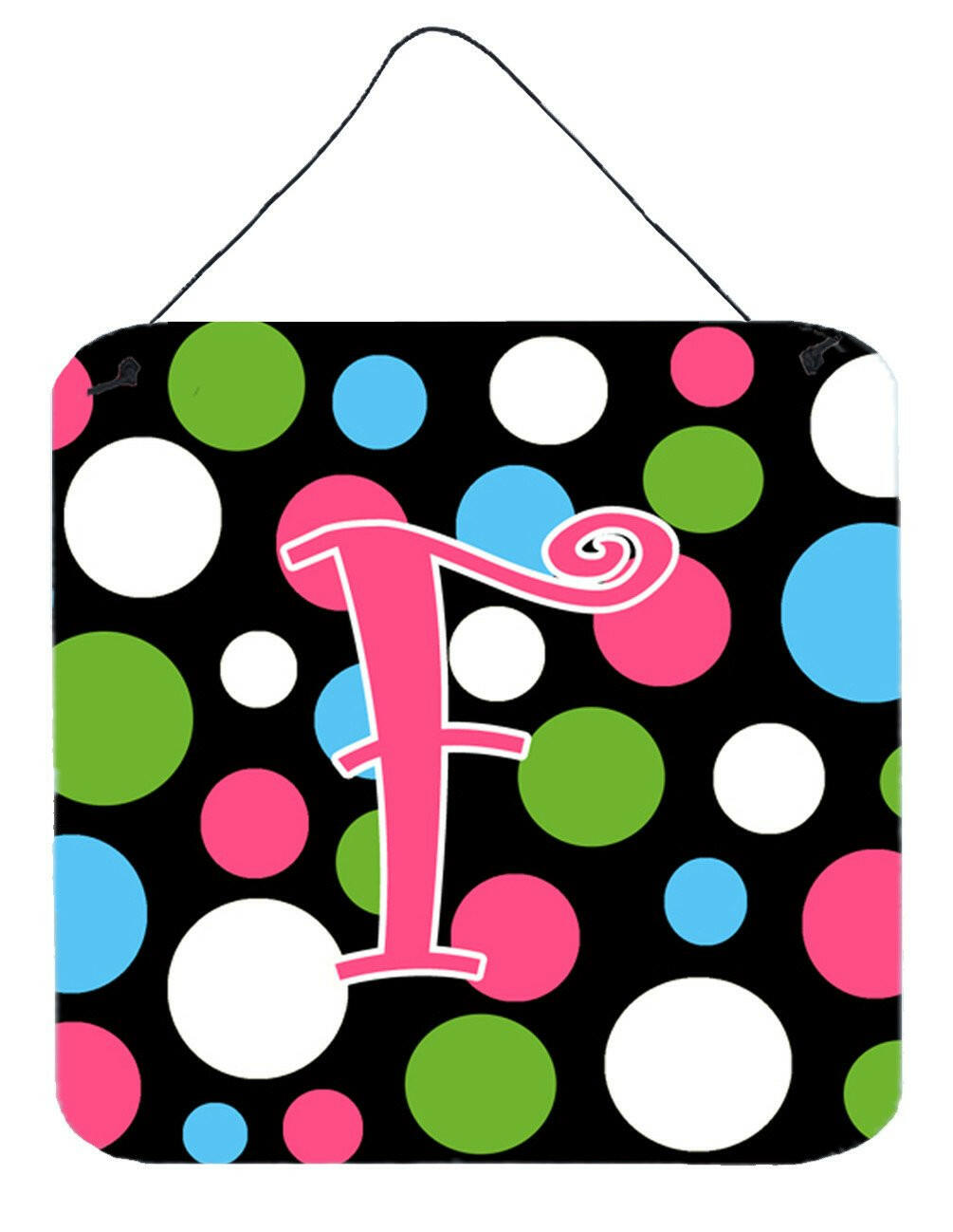 Letter F Initial Monogram - Polkadots and Pink Wall or Door Hanging Prints by Caroline&#39;s Treasures