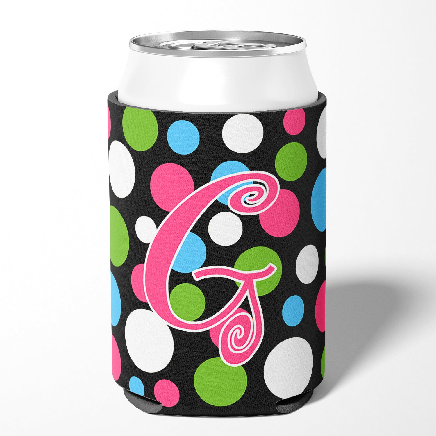 Letter G Initial Monogram - Polkadots and Pink Can or Bottle Beverage Insulator Hugger