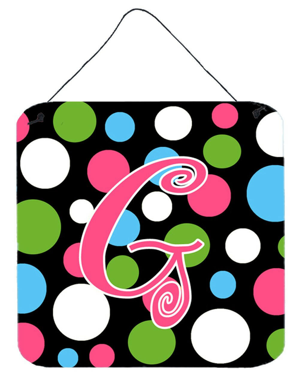 Letter G Initial Monogram - Polkadots and Pink Wall or Door Hanging Prints by Caroline&#39;s Treasures