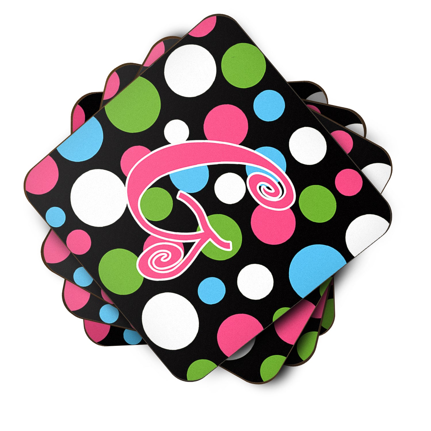 Set of 4 Monogram - Polkadots and Pink Foam Coasters Initial Letter G - the-store.com