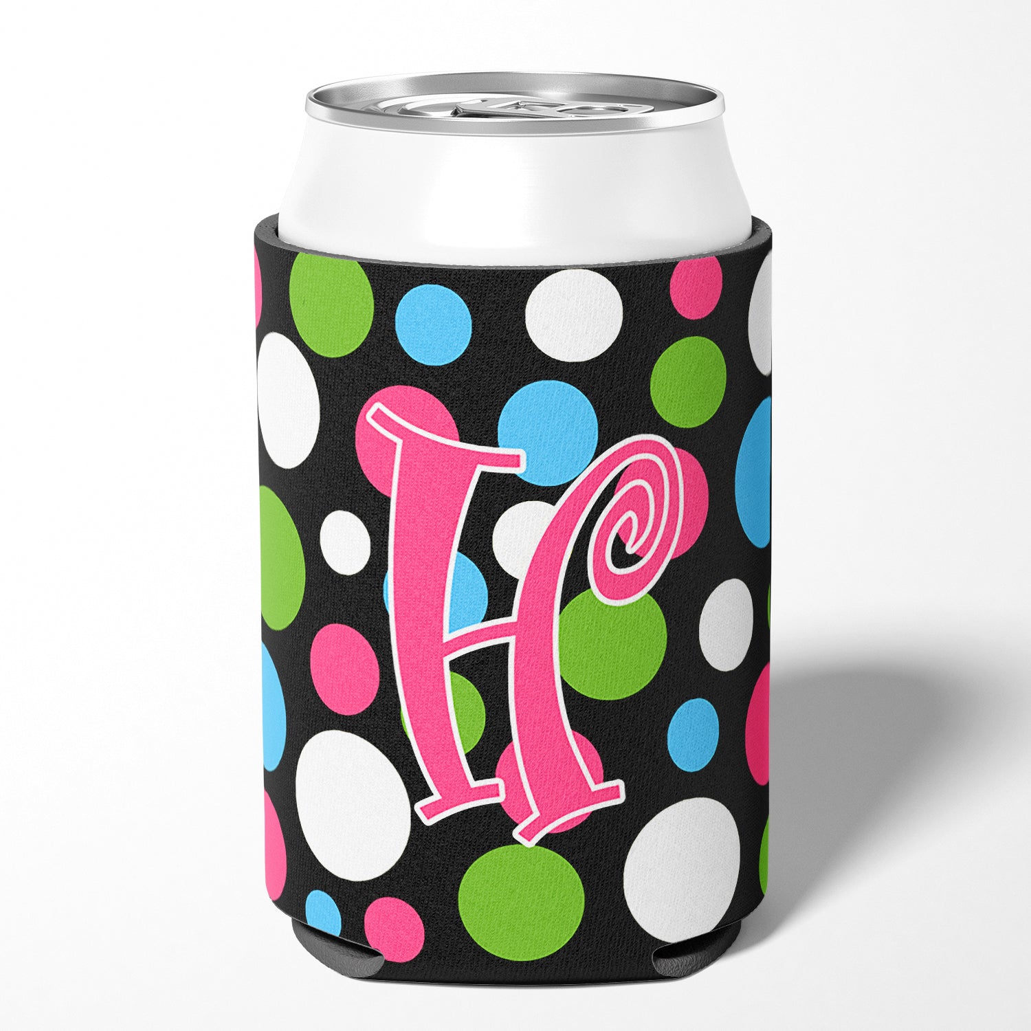 Letter H Initial Monogram - Polkadots and Pink Can or Bottle Beverage Insulator Hugger