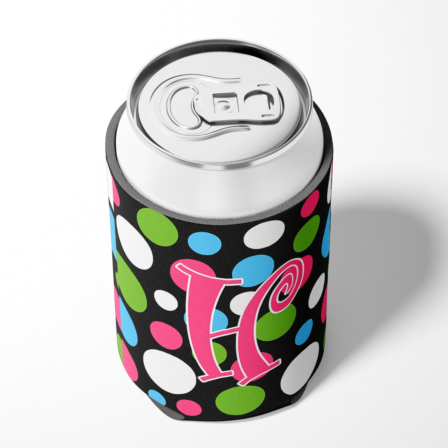 Letter H Initial Monogram - Polkadots and Pink Can or Bottle Beverage Insulator Hugger.