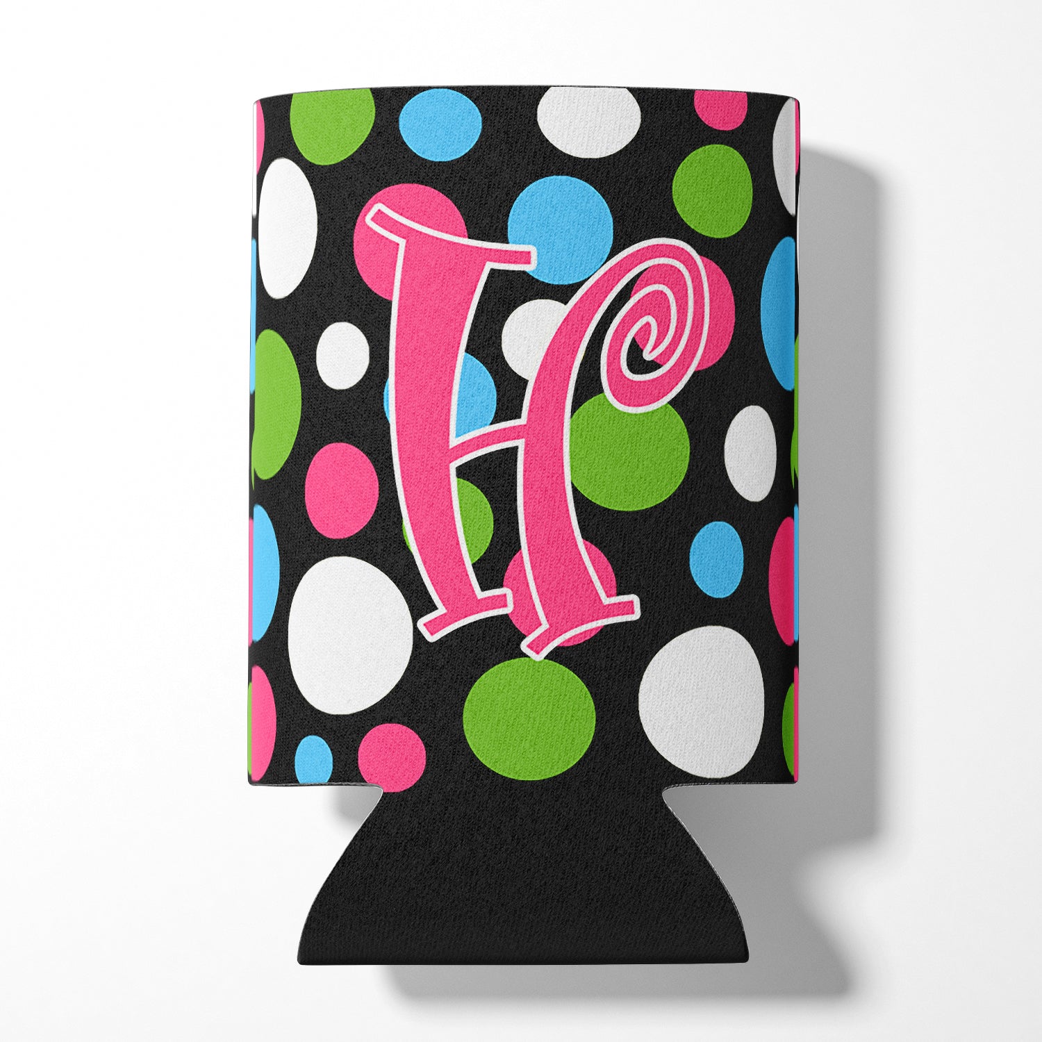Letter H Initial Monogram - Polkadots and Pink Can or Bottle Beverage Insulator Hugger.