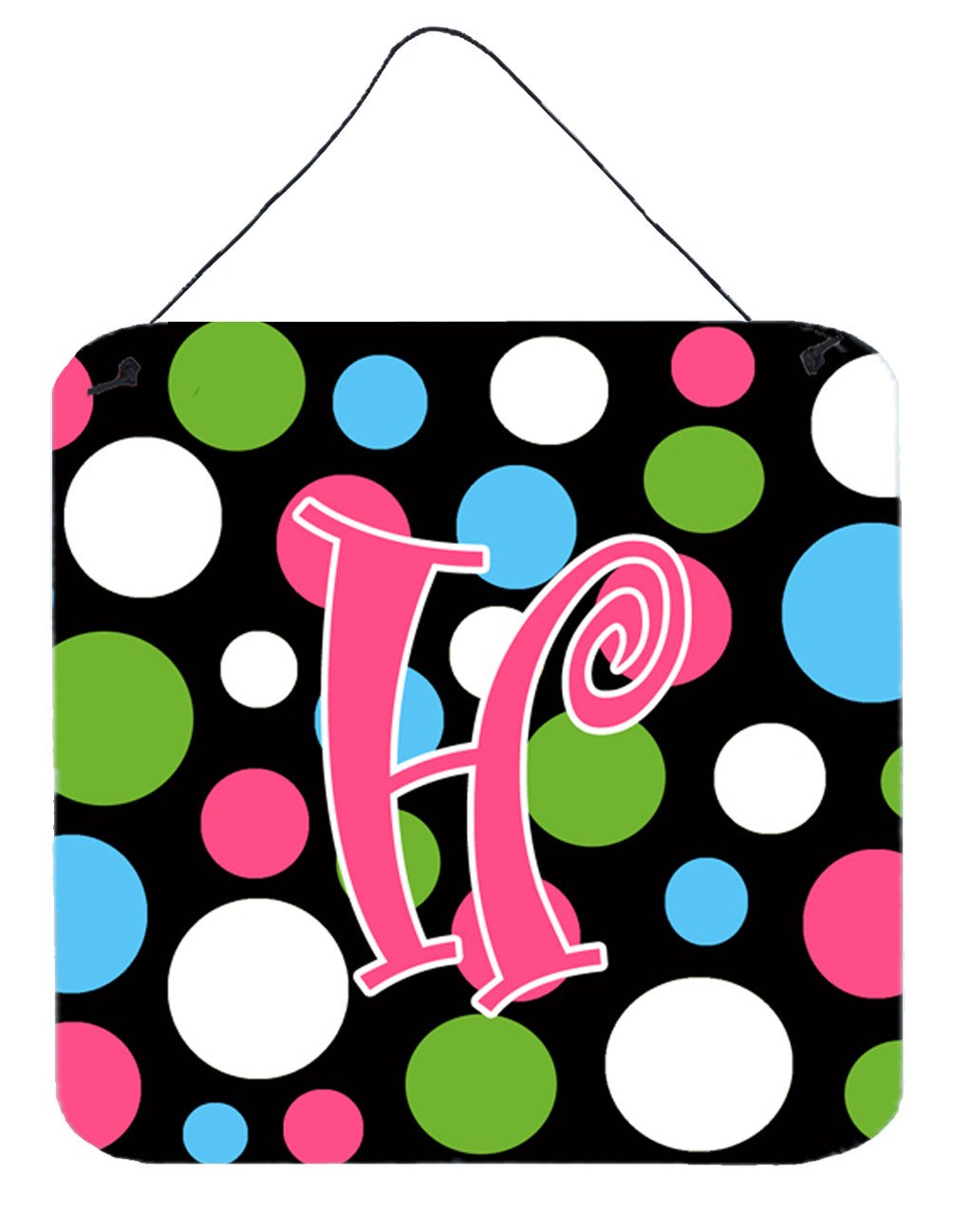 Letter H Initial Monogram - Polkadots and Pink Wall or Door Hanging Prints by Caroline's Treasures