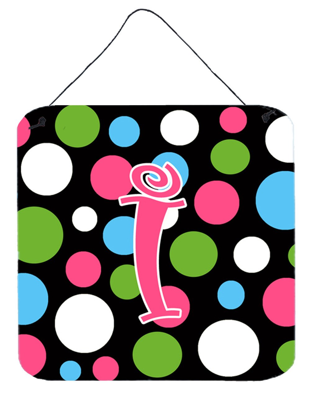 Letter I Initial Monogram - Polkadots and Pink Wall or Door Hanging Prints by Caroline's Treasures