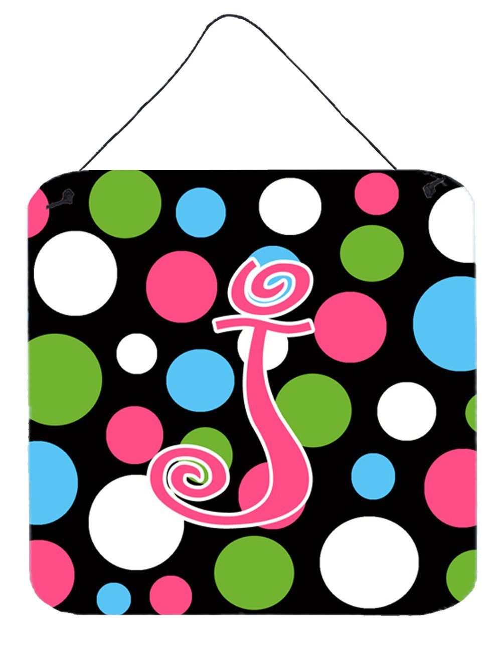 Letter J Initial Monogram - Polkadots and Pink Wall or Door Hanging Prints by Caroline&#39;s Treasures