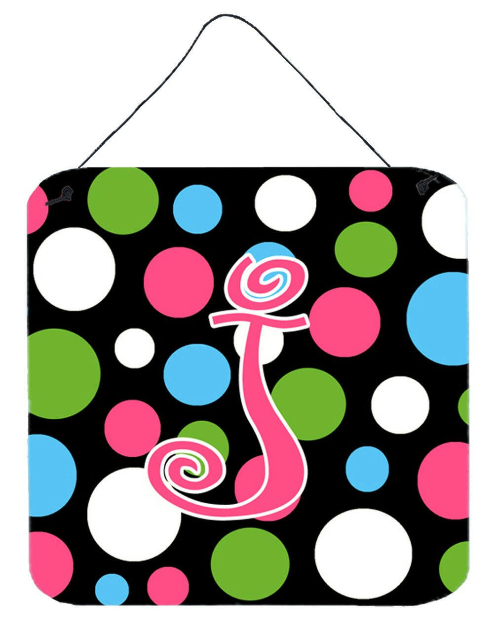 Letter J Initial Monogram - Polkadots and Pink Wall or Door Hanging Prints by Caroline's Treasures