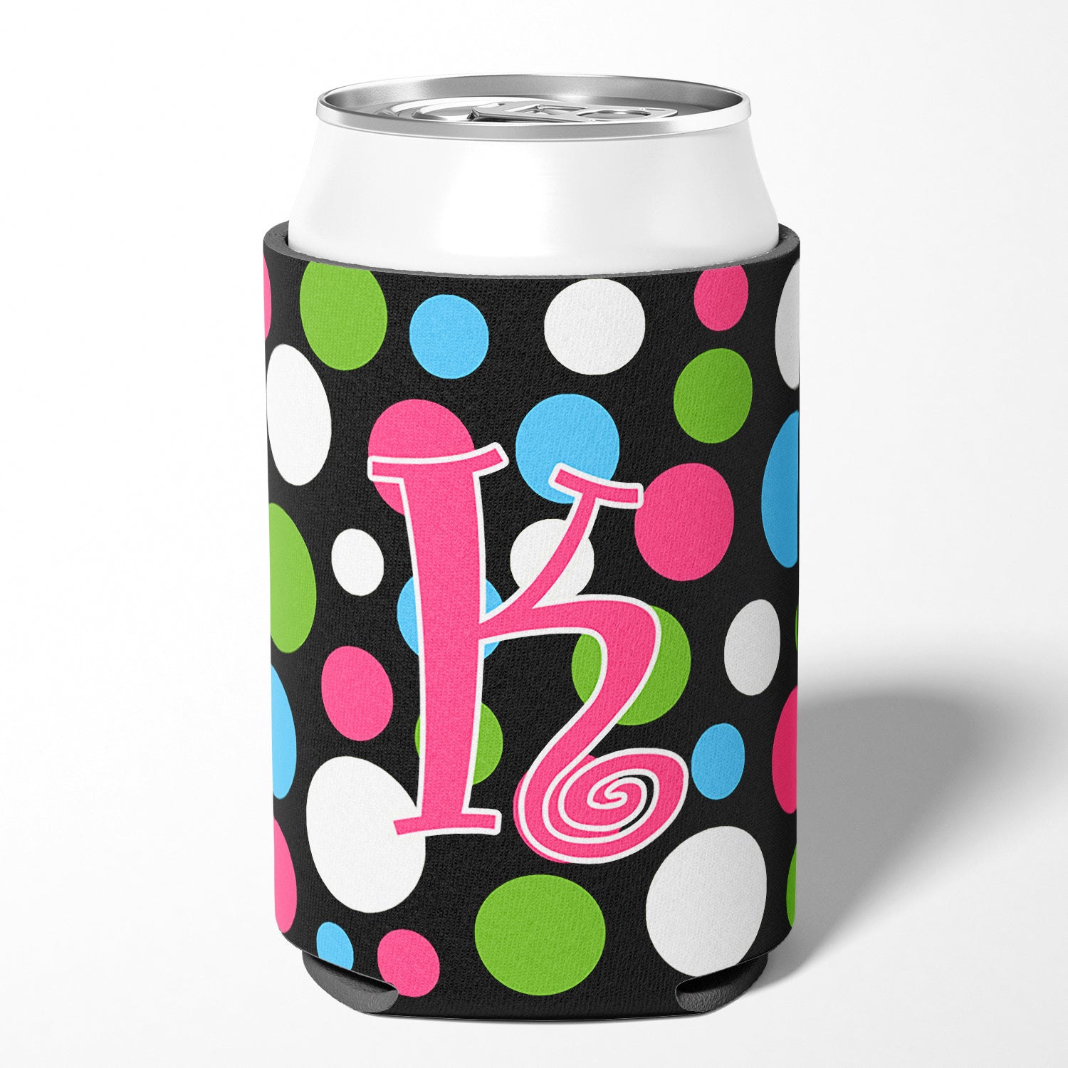 Letter K Initial Monogram - Polkadots and Pink Can or Bottle Beverage Insulator Hugger