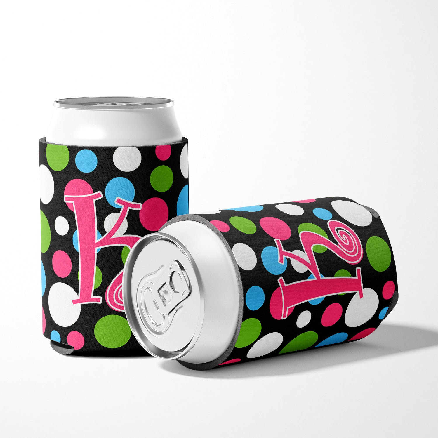 Letter K Initial Monogram - Polkadots and Pink Can or Bottle Beverage Insulator Hugger.