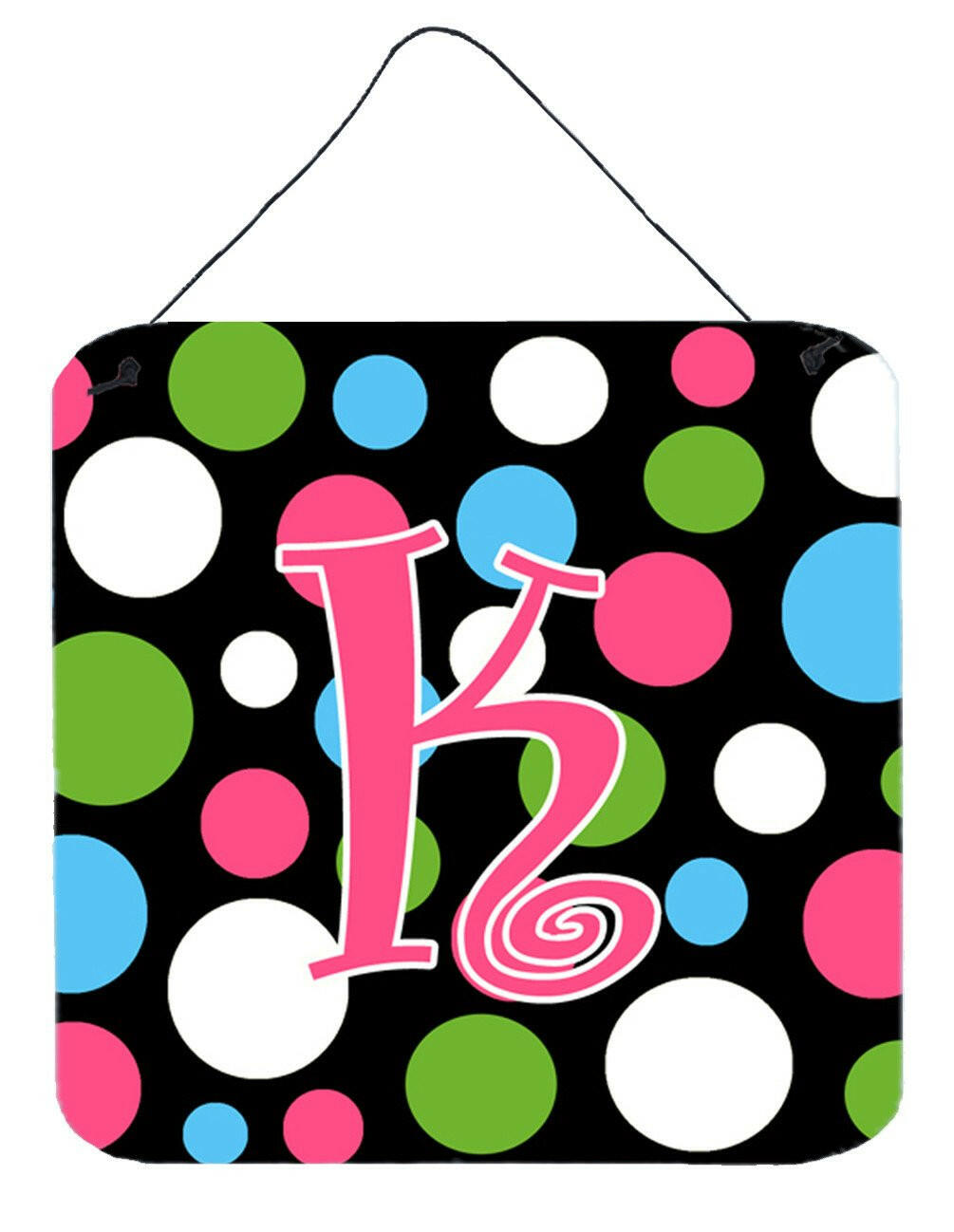 Letter K Initial Monogram - Polkadots and Pink Wall or Door Hanging Prints by Caroline&#39;s Treasures
