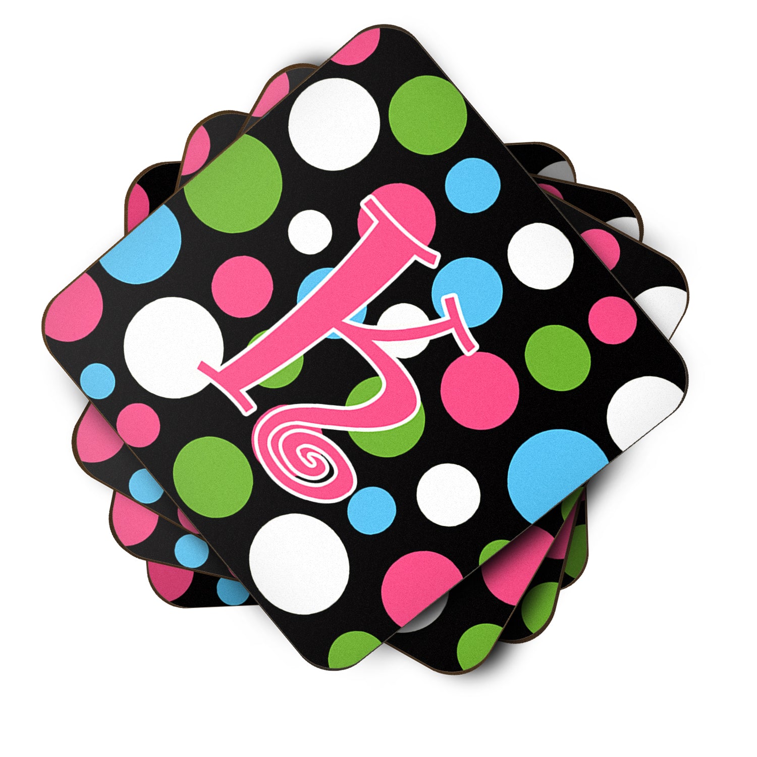 Set of 4 Monogram - Polkadots and Pink Foam Coasters Initial Letter K - the-store.com