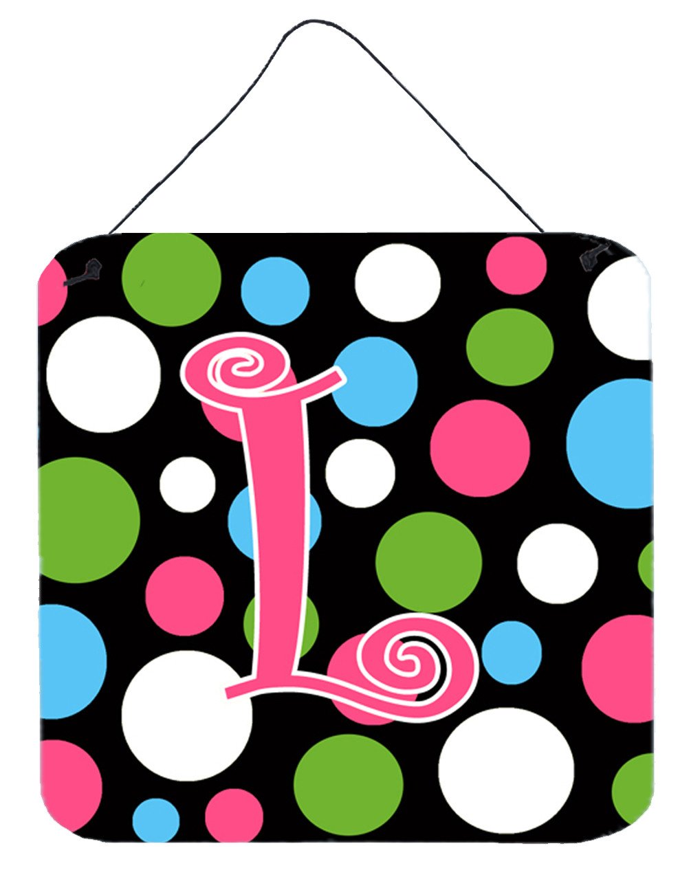 Letter L Initial Monogram - Polkadots and Pink Wall or Door Hanging Prints by Caroline's Treasures