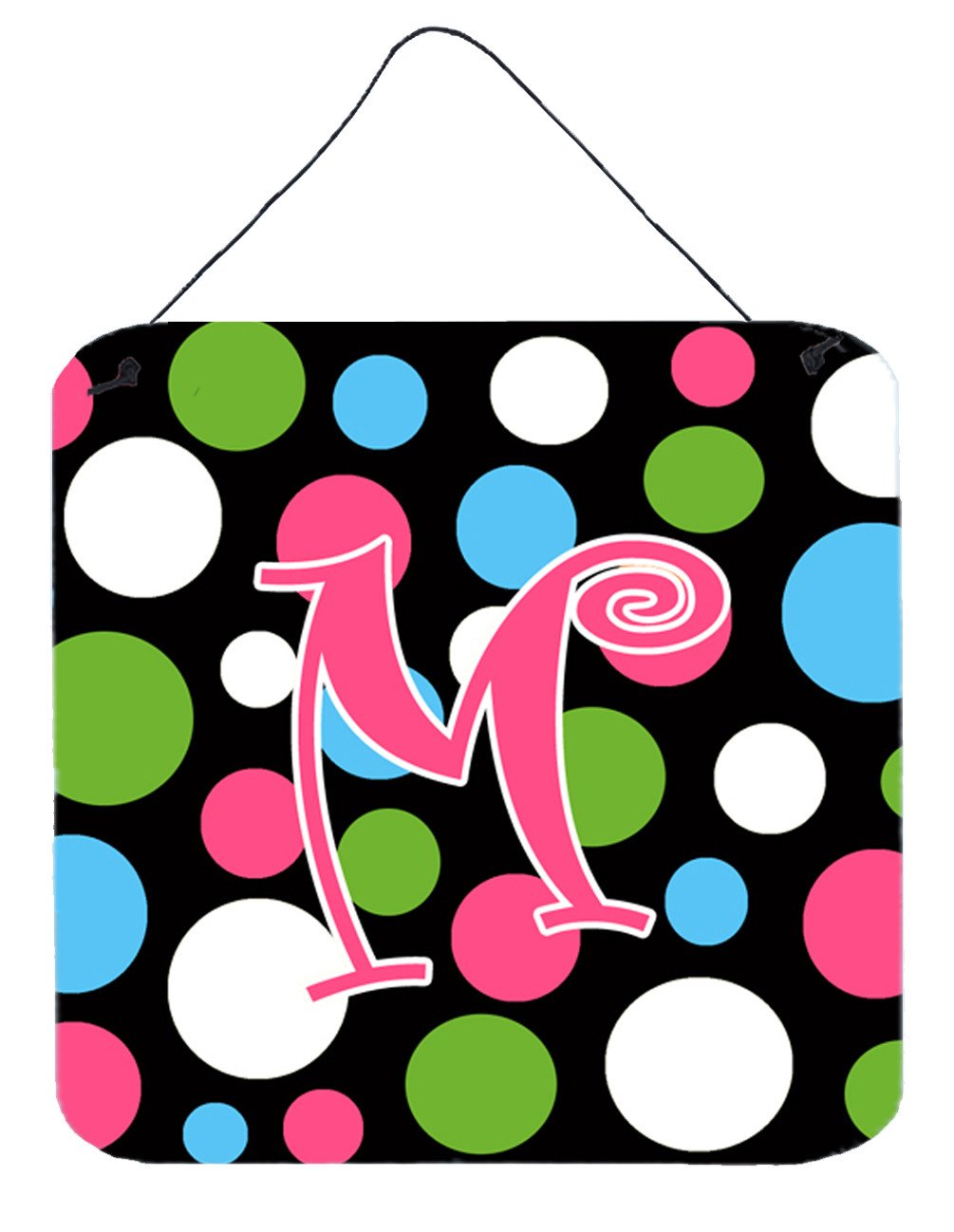 Letter M Initial Monogram - Polkadots and Pink Wall or Door Hanging Prints by Caroline&#39;s Treasures