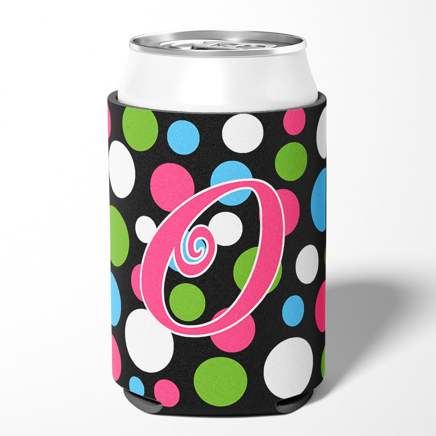 Letter O Initial Monogram - Polkadots and Pink Can or Bottle Beverage Insulator Hugger.