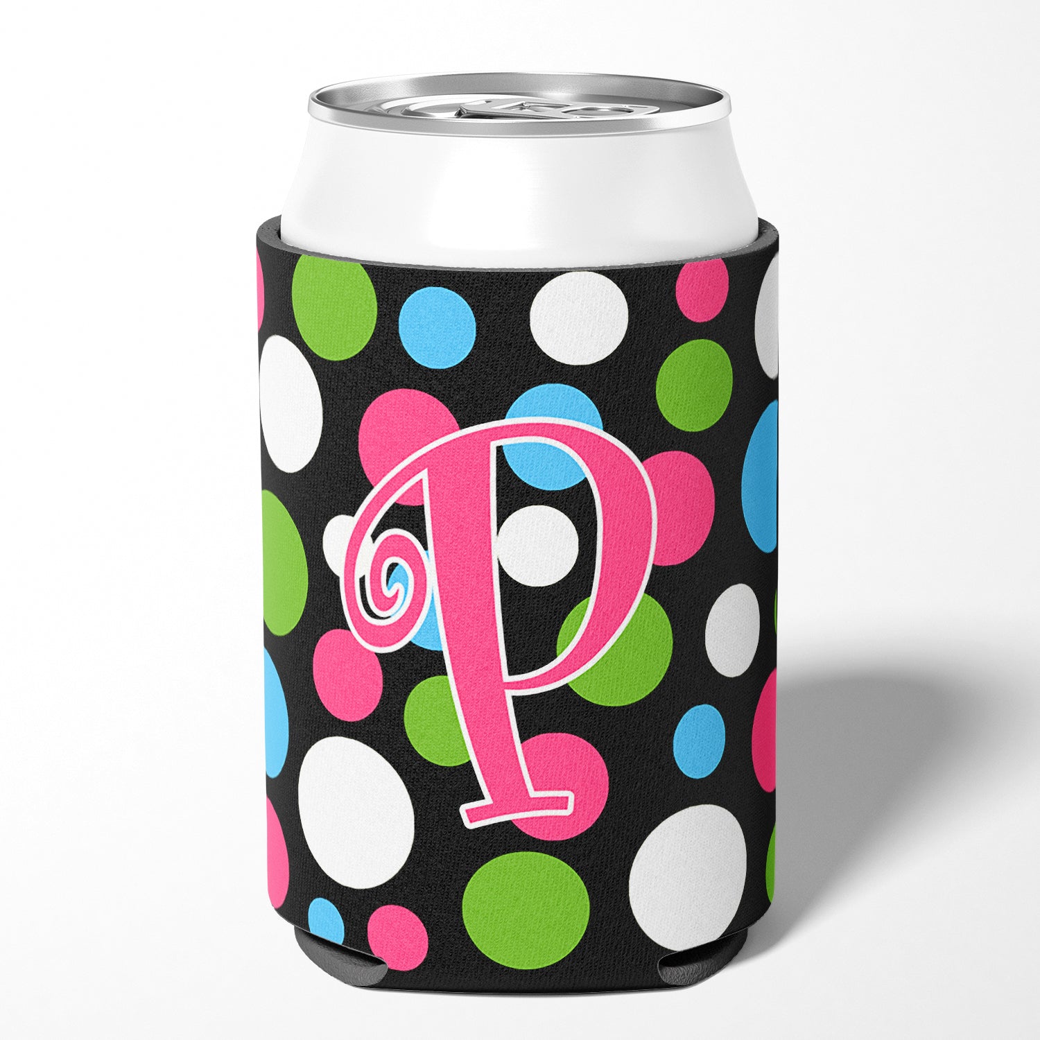 Letter P Initial Monogram - Polkadots and Pink Can or Bottle Beverage Insulator Hugger
