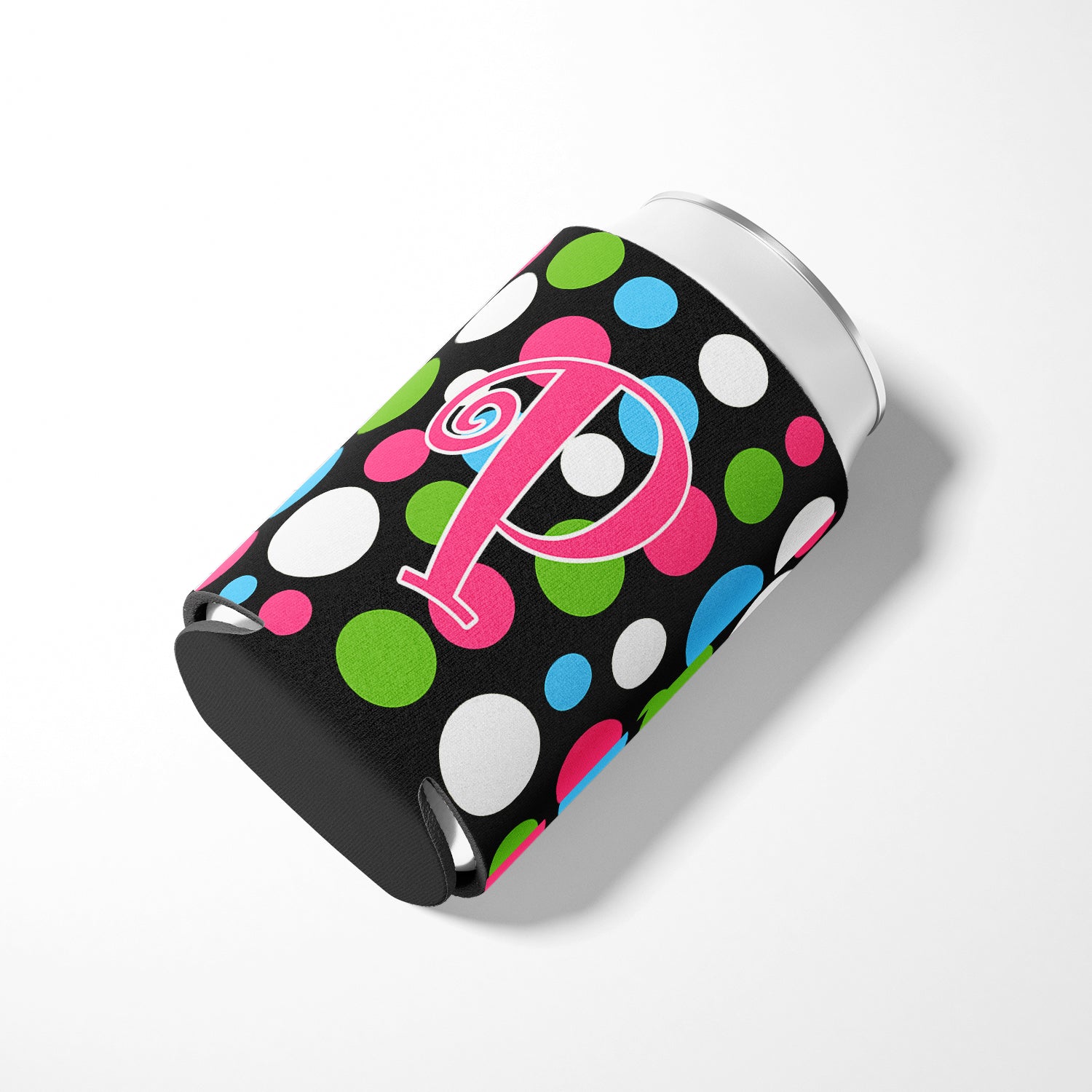 Letter P Initial Monogram - Polkadots and Pink Can or Bottle Beverage Insulator Hugger