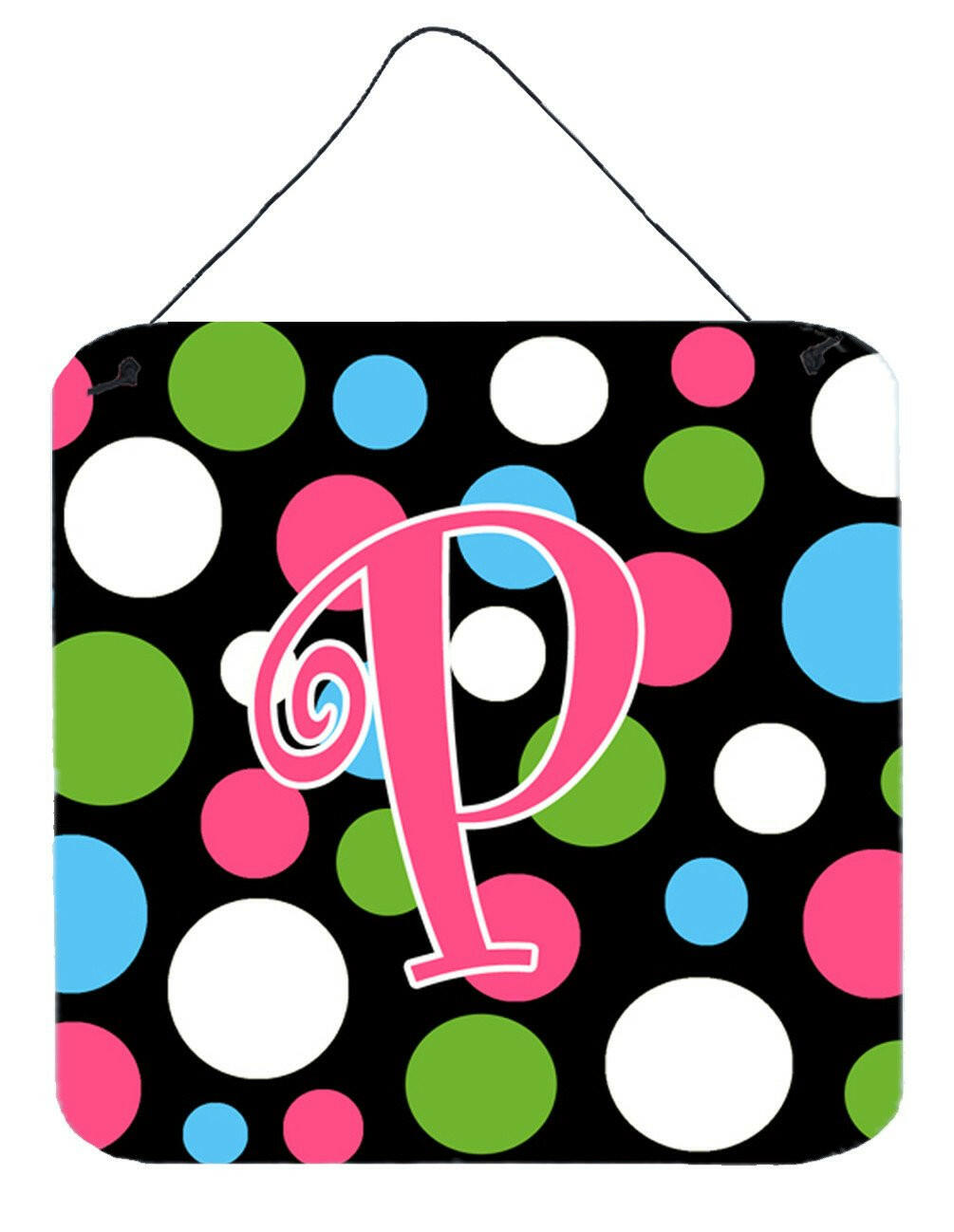 Letter P Initial Monogram - Polkadots and Pink Wall or Door Hanging Prints by Caroline&#39;s Treasures