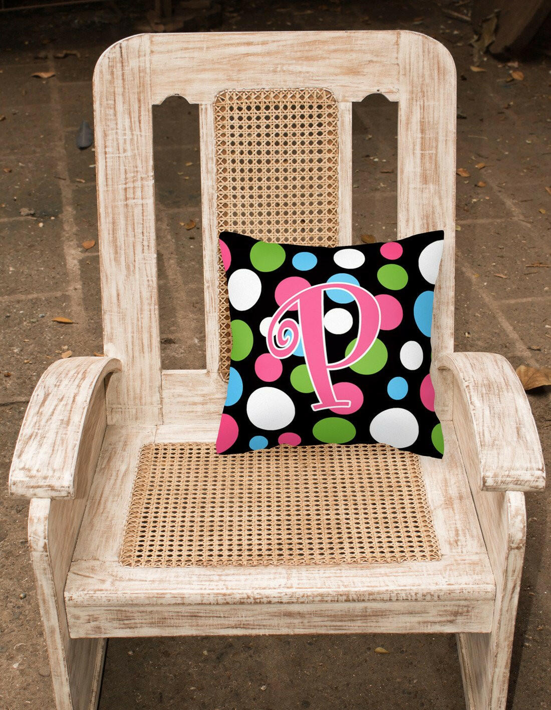 Monogram Initial P Polkadots and Pink Decorative   Canvas Fabric Pillow CJ1038 - the-store.com