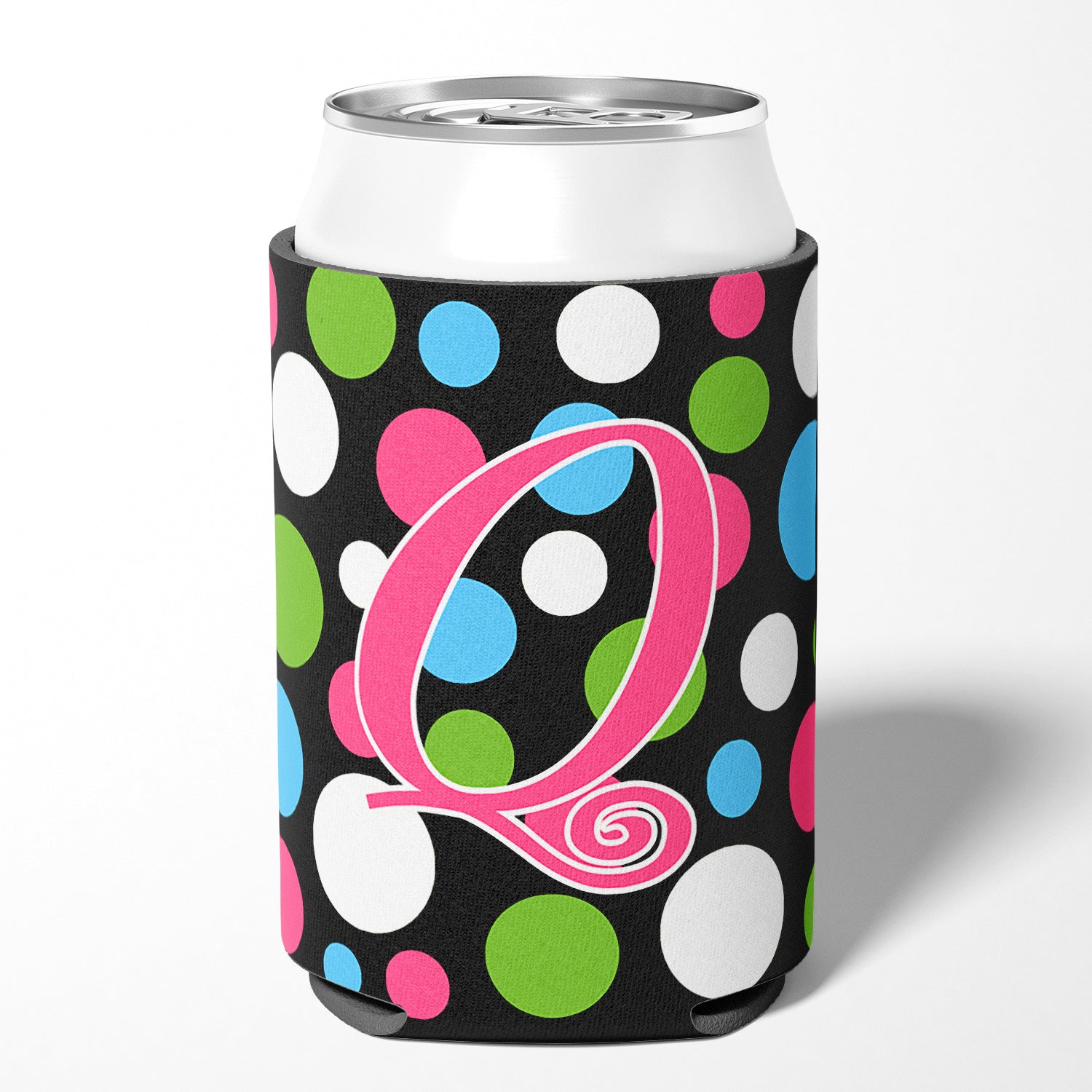 Letter Q Initial Monogram - Polkadots and Pink Can or Bottle Beverage Insulator Hugger