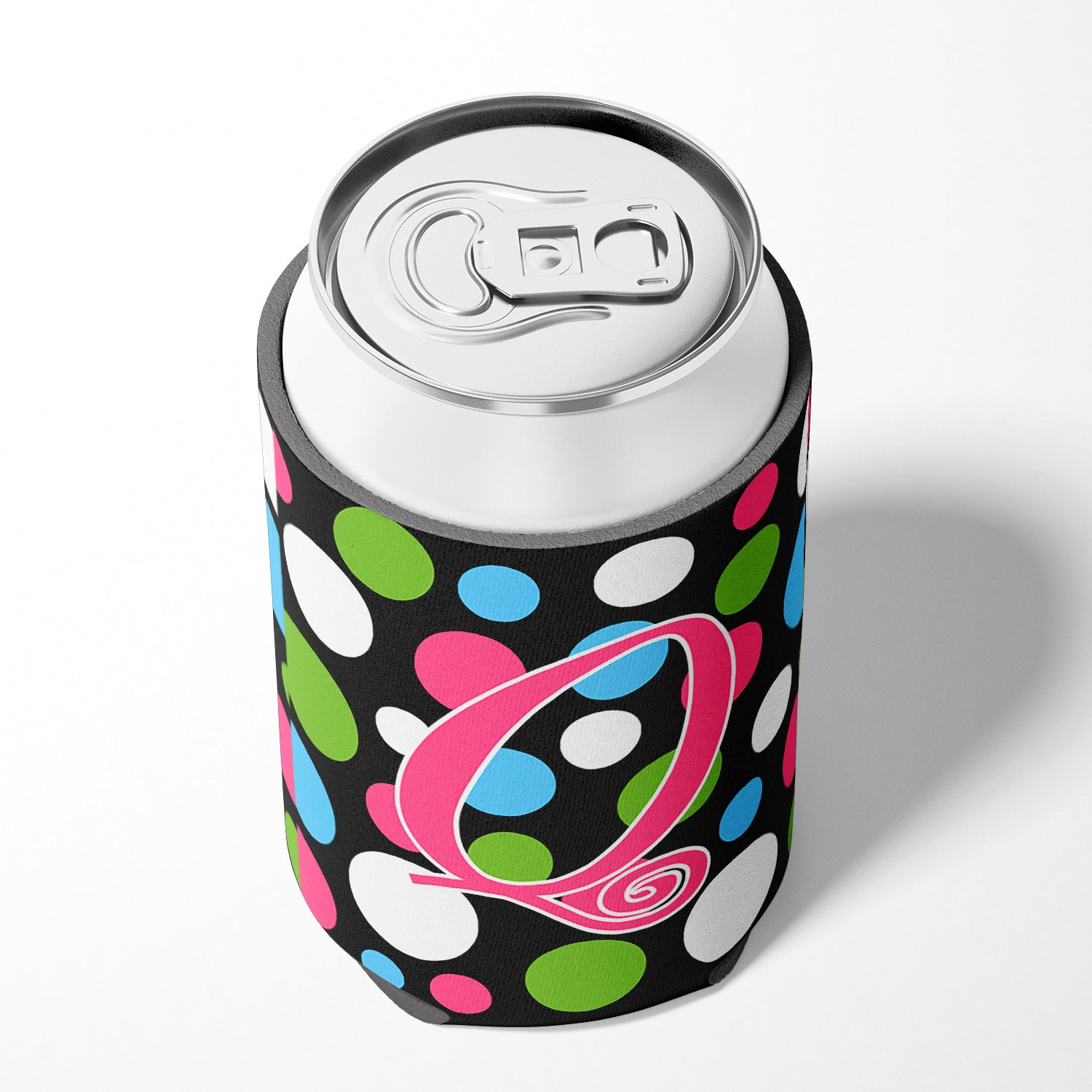 Letter Q Initial Monogram - Polkadots and Pink Can or Bottle Beverage Insulator Hugger.