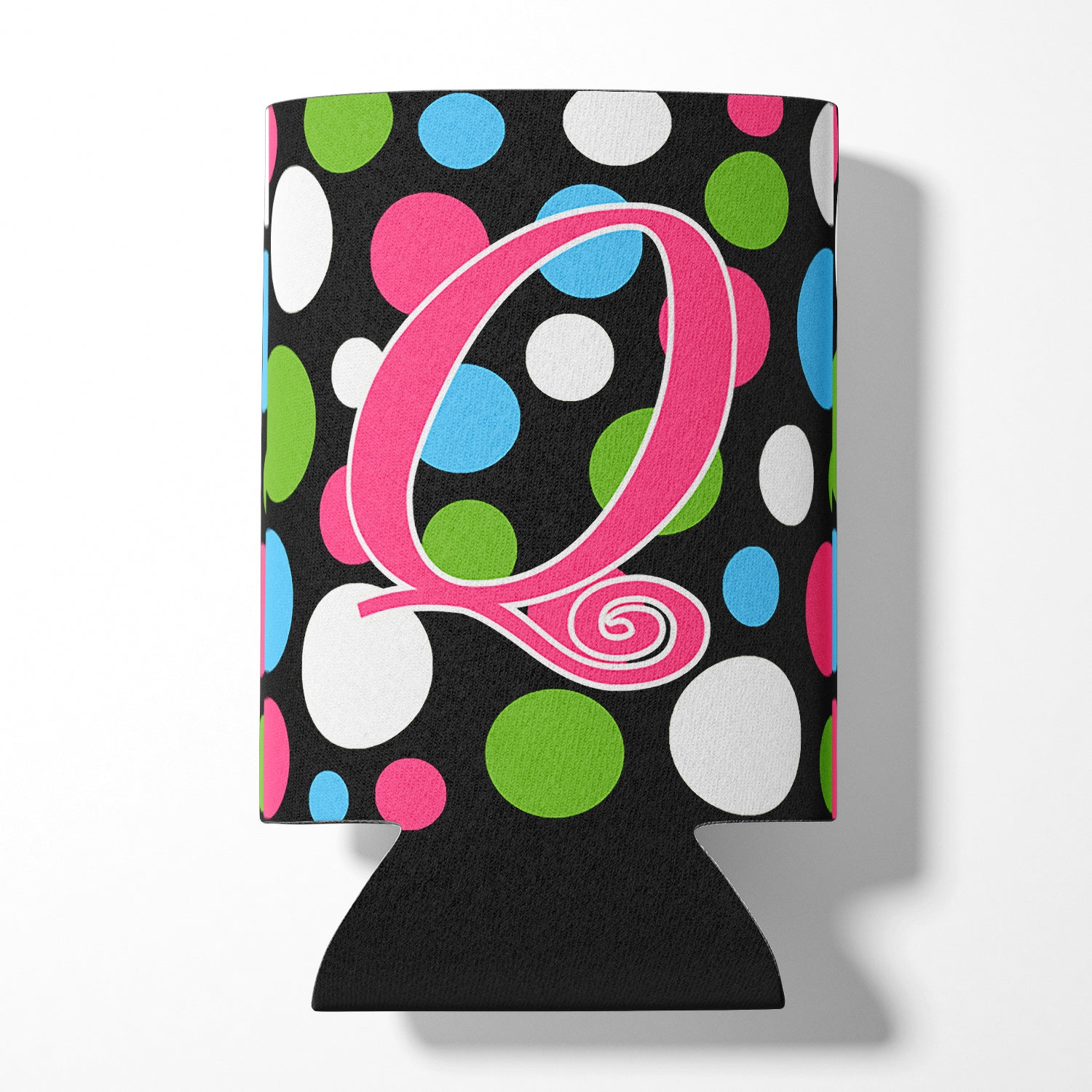 Letter Q Initial Monogram - Polkadots and Pink Can or Bottle Beverage Insulator Hugger.