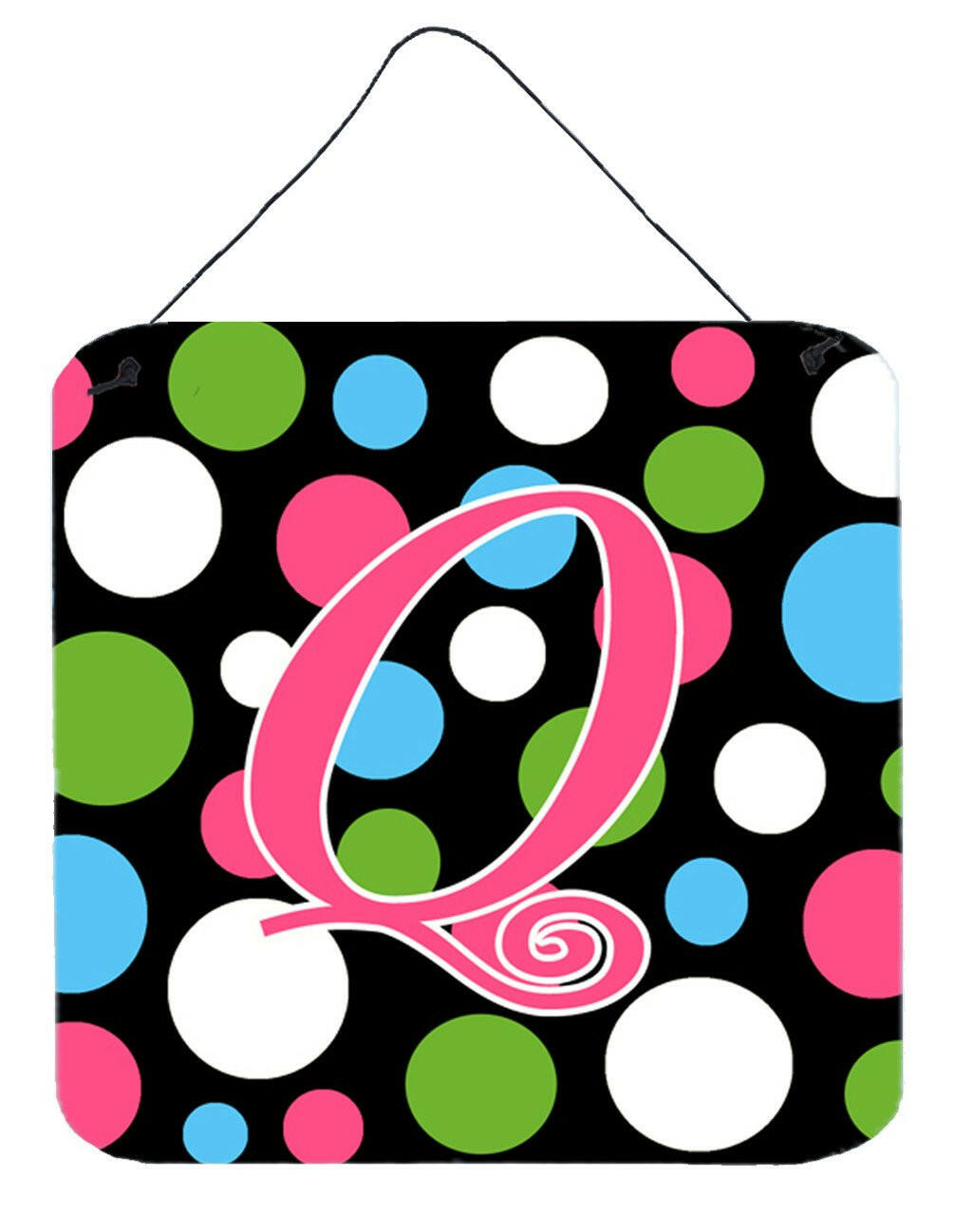 Letter Q Initial Monogram - Polkadots and Pink Wall or Door Hanging Prints by Caroline&#39;s Treasures