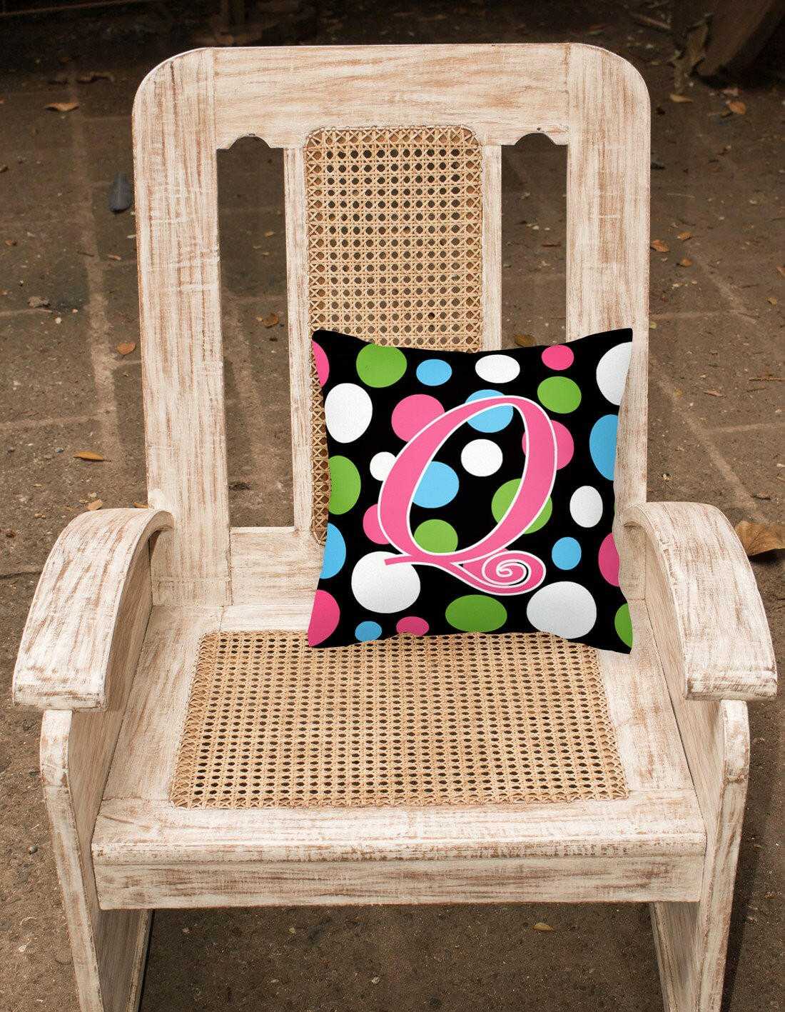 Monogram Initial Q Polkadots and Pink Decorative   Canvas Fabric Pillow CJ1038 - the-store.com