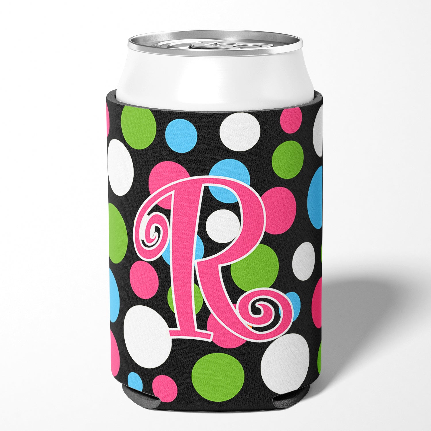 Letter R Initial Monogram - Polkadots and Pink Can or Bottle Beverage Insulator Hugger