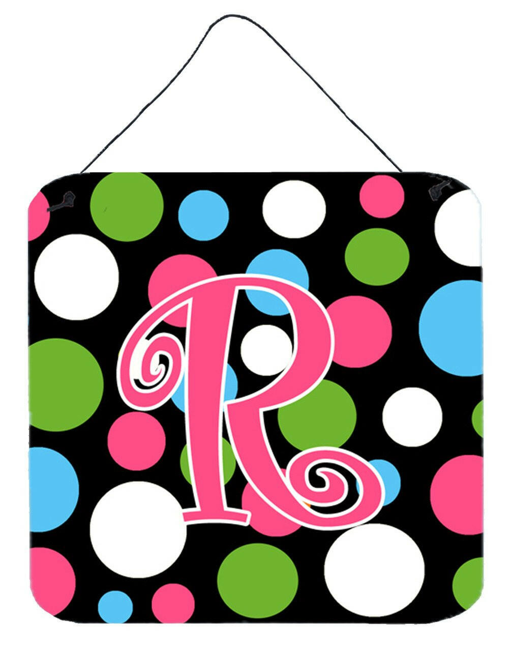 Letter R Initial Monogram - Polkadots and Pink Wall or Door Hanging Prints by Caroline&#39;s Treasures