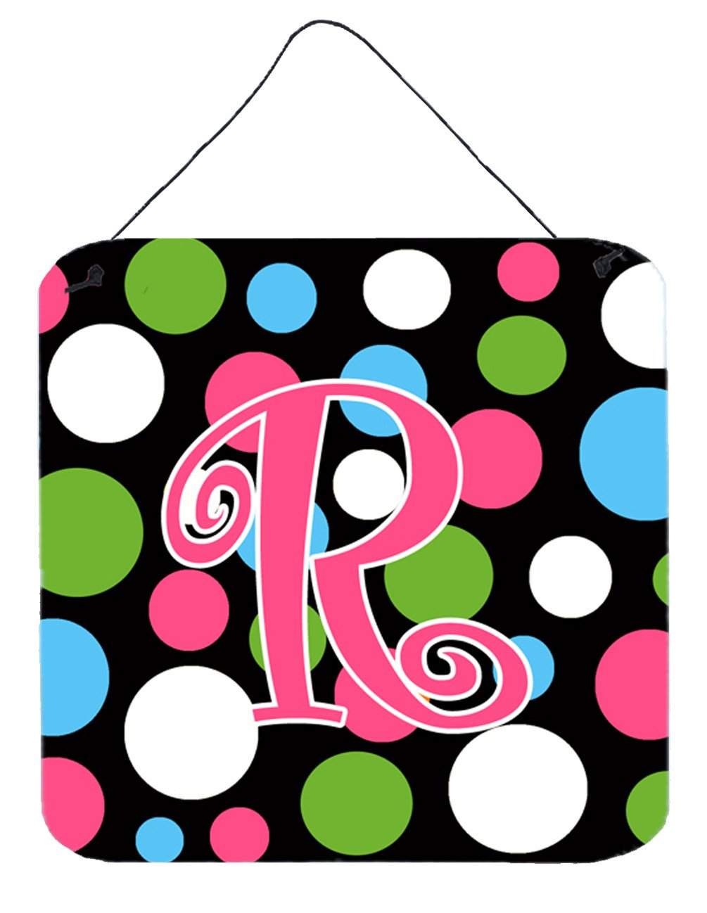 Letter R Initial Monogram - Polkadots and Pink Wall or Door Hanging Prints by Caroline's Treasures