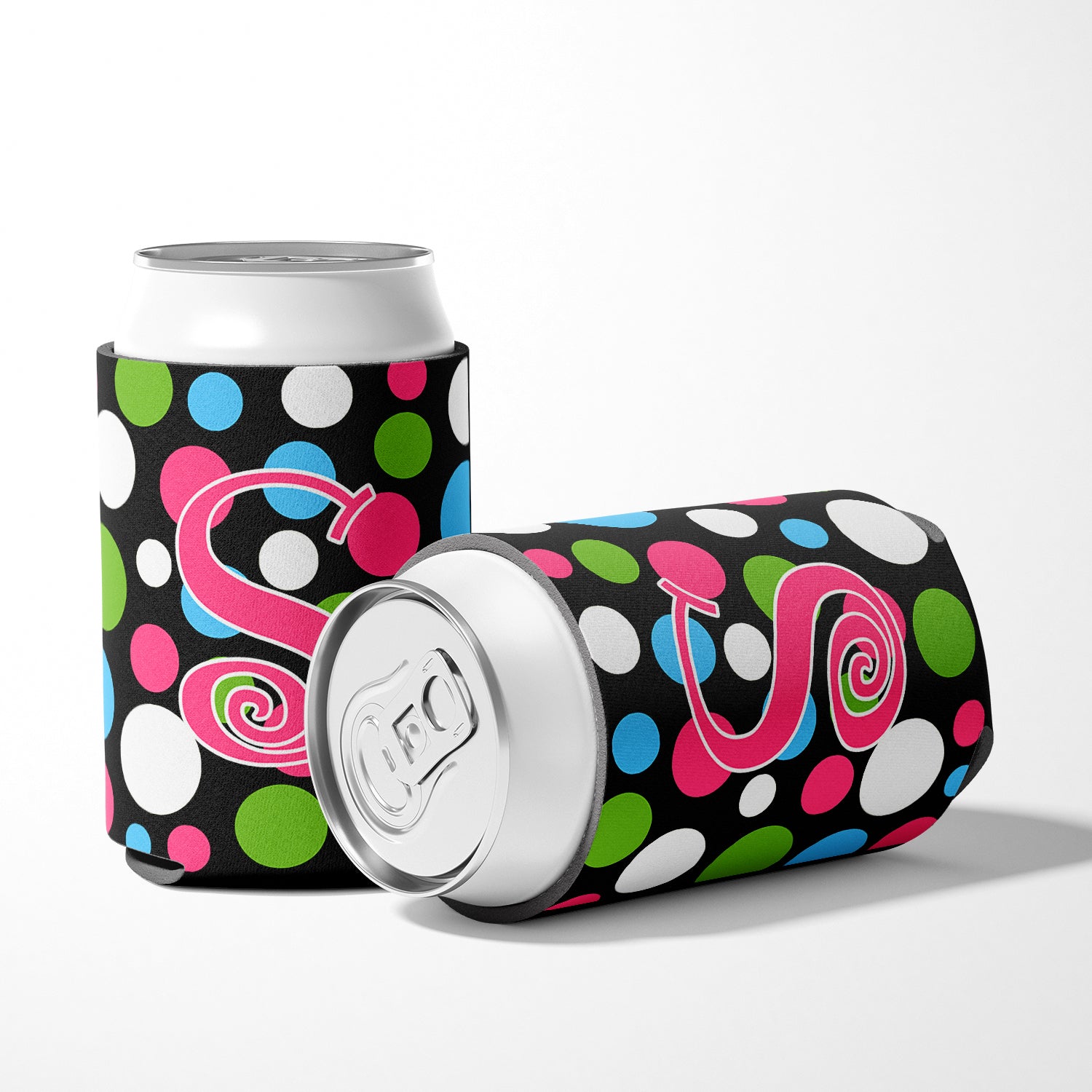 Letter S Initial Monogram - Polkadots and Pink Can or Bottle Beverage Insulator Hugger.