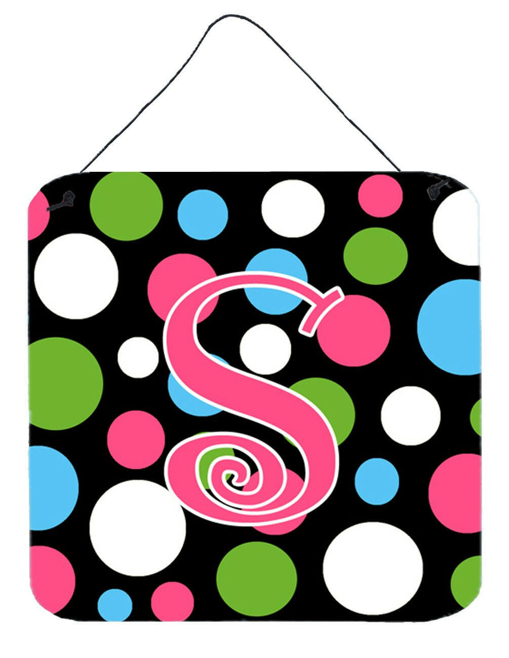 Letter S Initial Monogram - Polkadots and Pink Wall or Door Hanging Prints by Caroline&#39;s Treasures