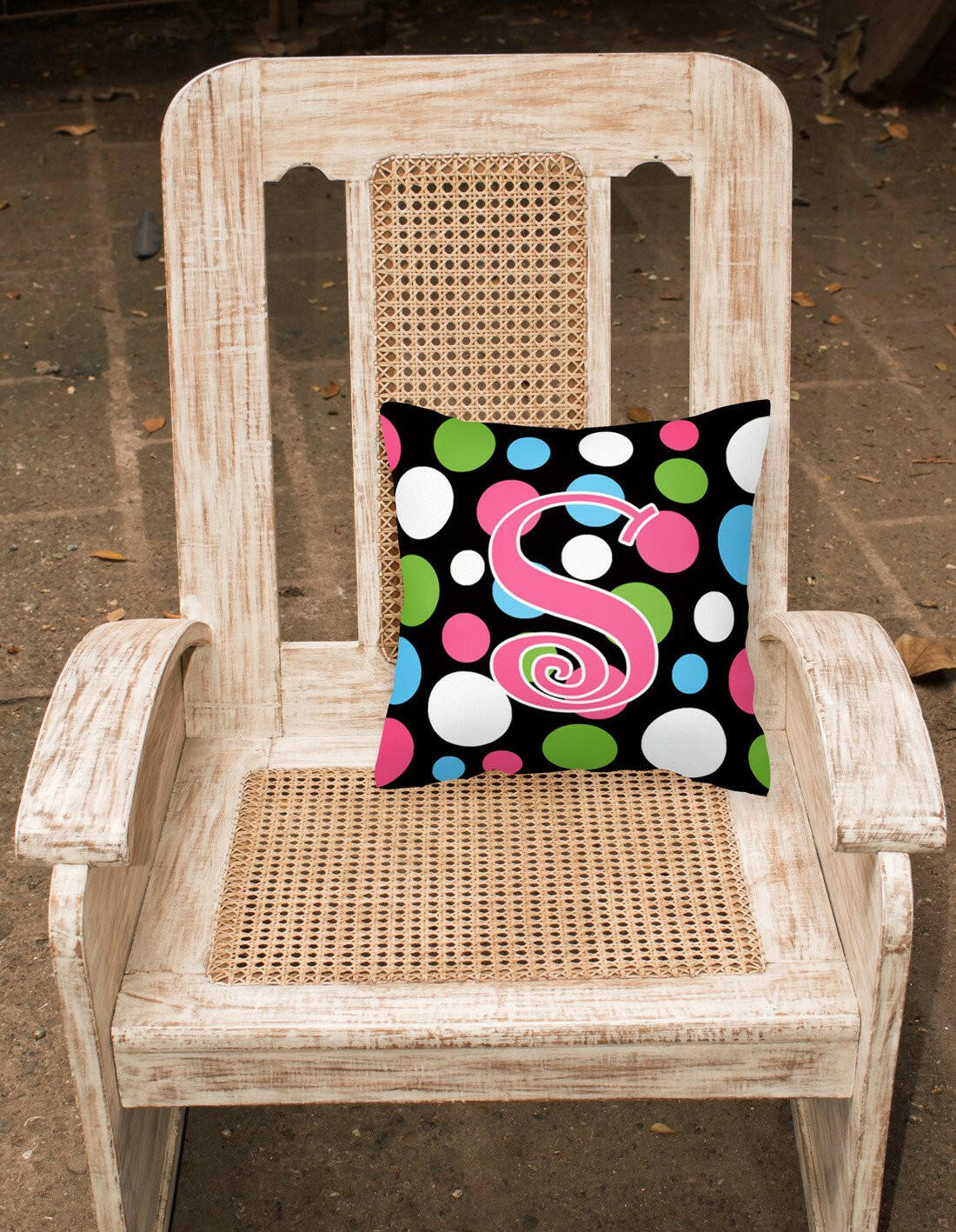 Monogram Initial S Polkadots and Pink Decorative   Canvas Fabric Pillow CJ1038 - the-store.com
