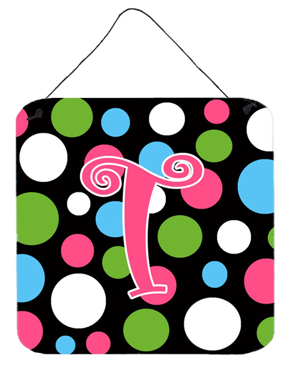 Letter T Initial Monogram - Polkadots and Pink Wall or Door Hanging Prints by Caroline's Treasures