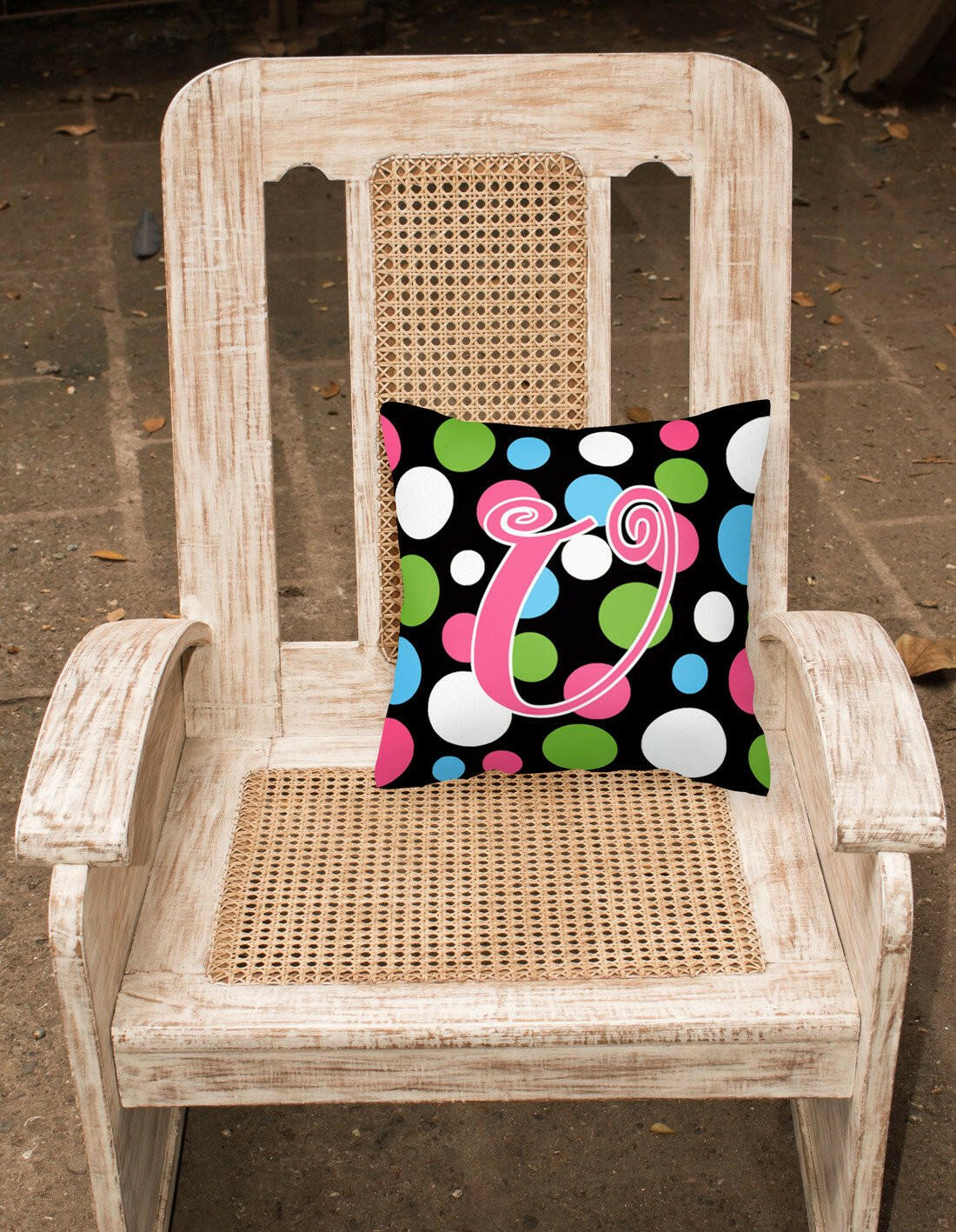 Monogram Initial U Polkadots and Pink Decorative   Canvas Fabric Pillow CJ1038 - the-store.com