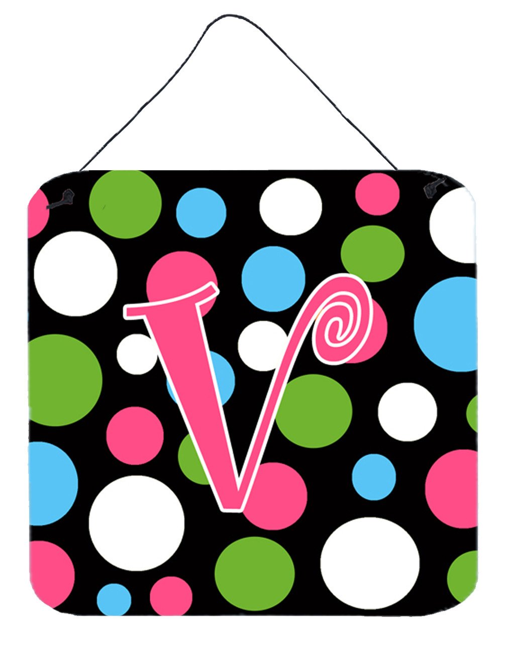 Letter V Initial Monogram - Polkadots and Pink Wall or Door Hanging Prints by Caroline&#39;s Treasures
