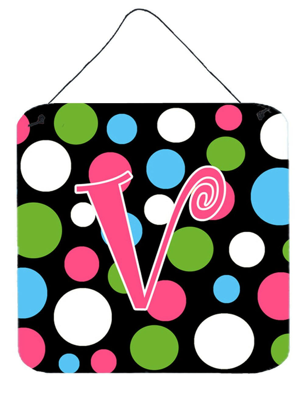 Letter V Initial Monogram - Polkadots and Pink Wall or Door Hanging Prints by Caroline's Treasures