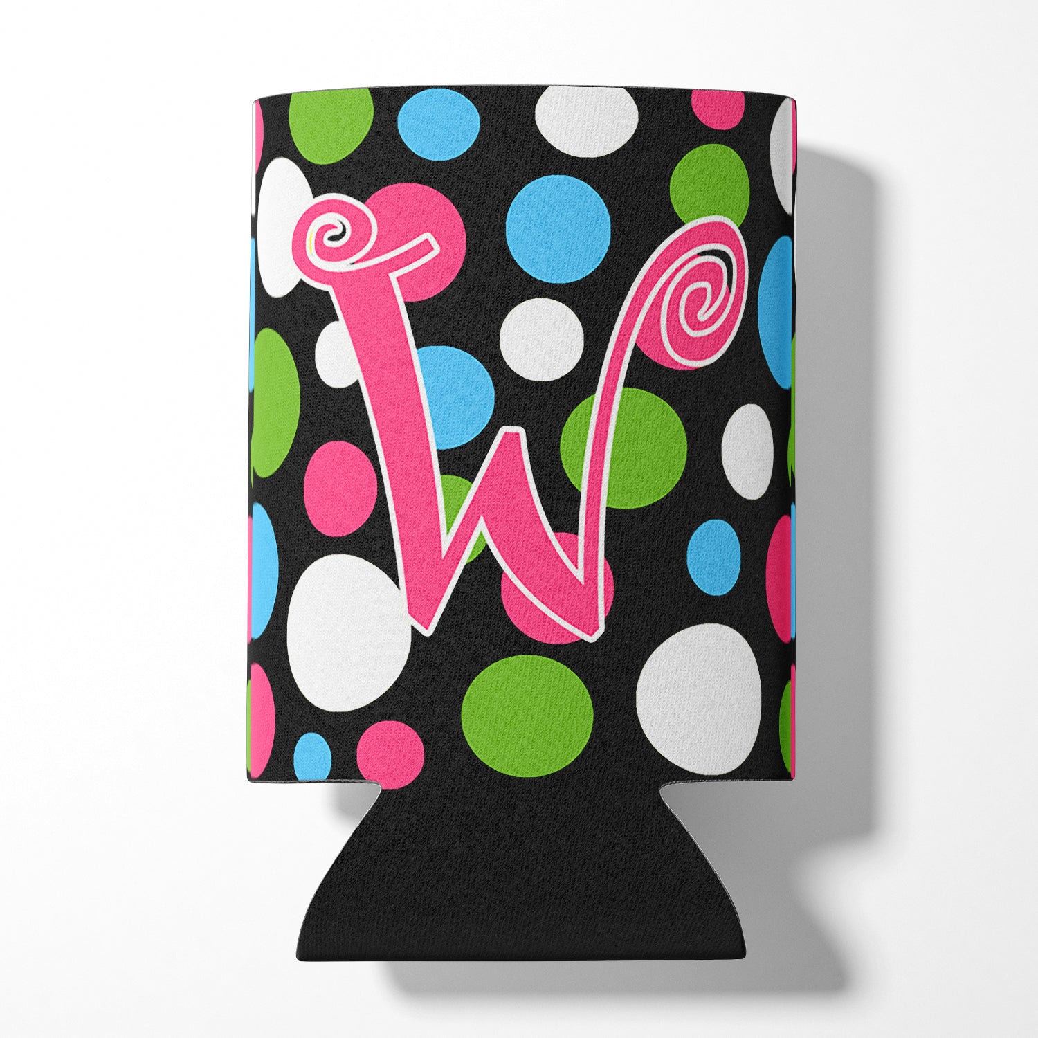 Letter W Initial Monogram - Polkadots and Pink Can or Bottle Beverage Insulator Hugger