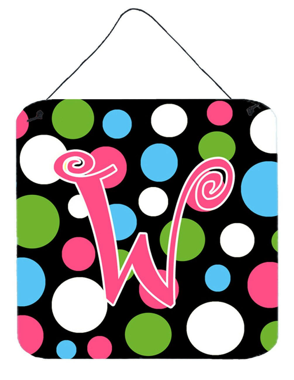 Letter W Initial Monogram - Polkadots and Pink Wall or Door Hanging Prints by Caroline&#39;s Treasures