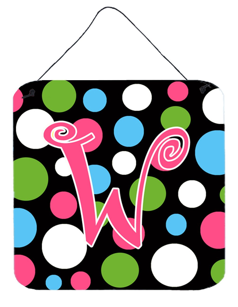 Letter W Initial Monogram - Polkadots and Pink Wall or Door Hanging Prints by Caroline's Treasures
