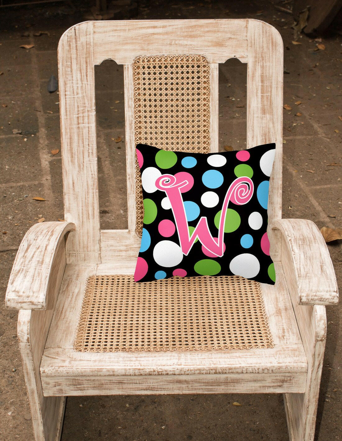 Monogram Initial W Polkadots and Pink Decorative   Canvas Fabric Pillow CJ1038 - the-store.com