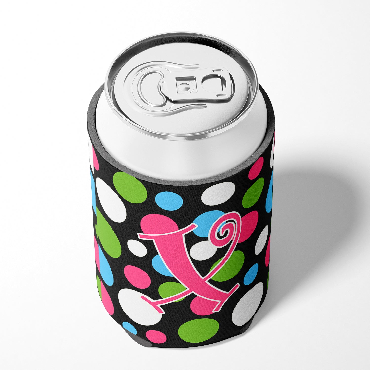 Letter X Initial Monogram - Polkadots and Pink Can or Bottle Beverage Insulator Hugger.