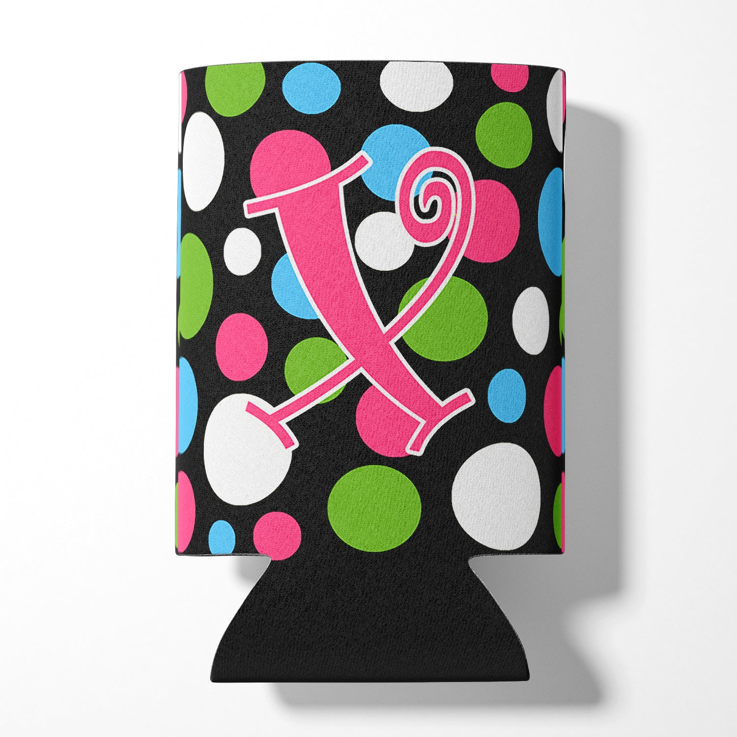 Letter X Initial Monogram - Polkadots and Pink Can or Bottle Beverage Insulator Hugger