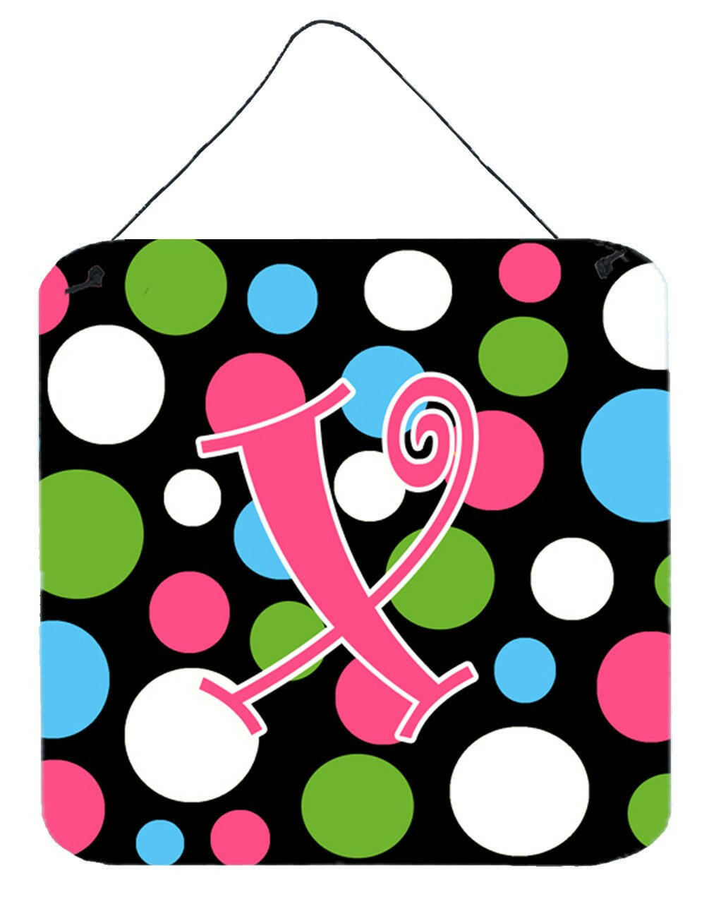 Letter X Initial Monogram - Polkadots and Pink Wall or Door Hanging Prints by Caroline&#39;s Treasures