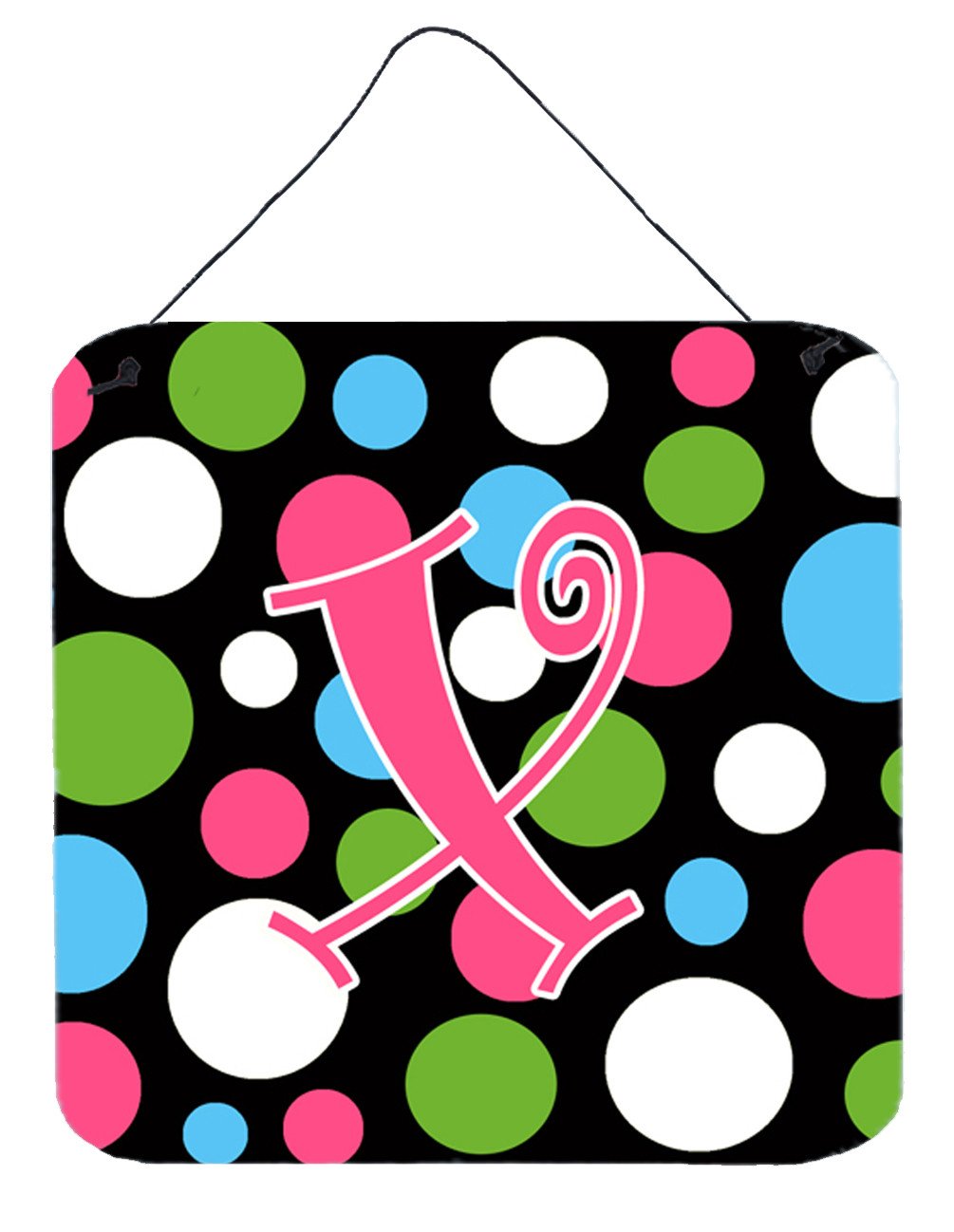 Letter X Initial Monogram - Polkadots and Pink Wall or Door Hanging Prints by Caroline's Treasures