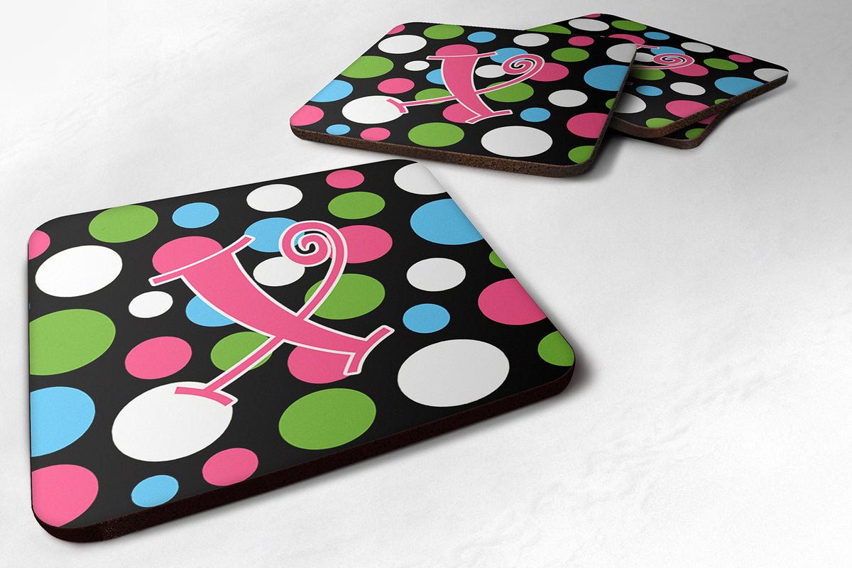 Set of 4 Monogram - Polkadots and Pink Foam Coasters Initial Letter X - the-store.com
