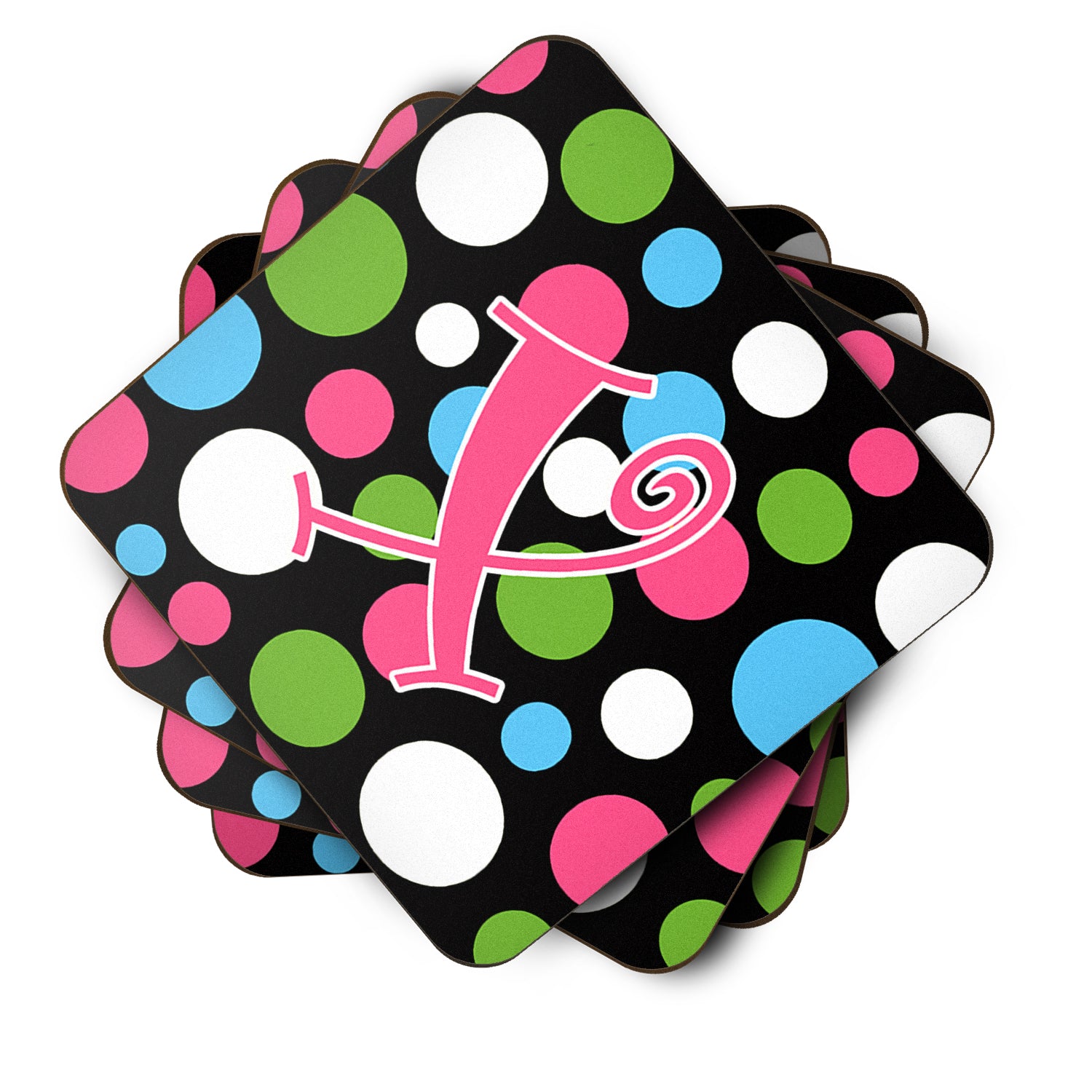 Set of 4 Monogram - Polkadots and Pink Foam Coasters Initial Letter X - the-store.com